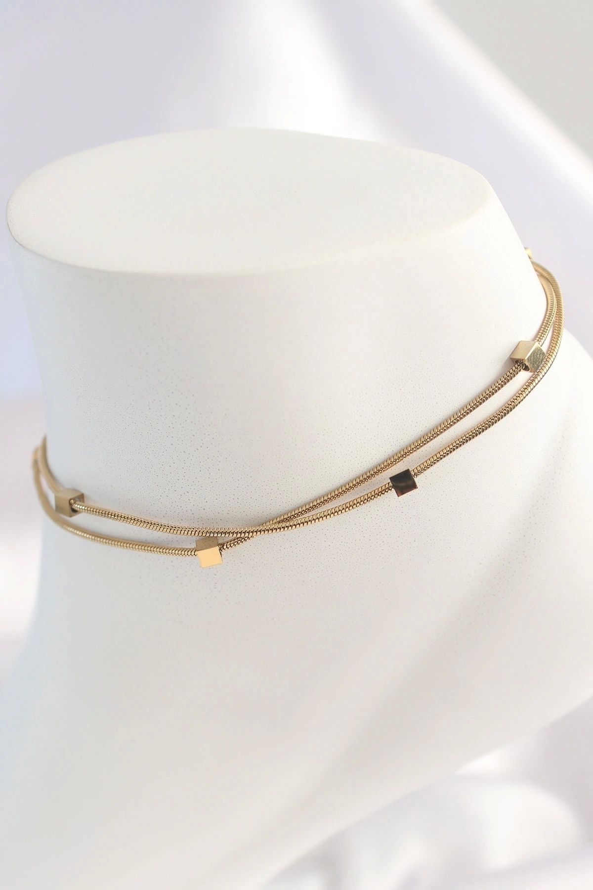 STOREMAX 316L Çelik Gold Renk 2'li Minimal Kare Model Kadın Halhal