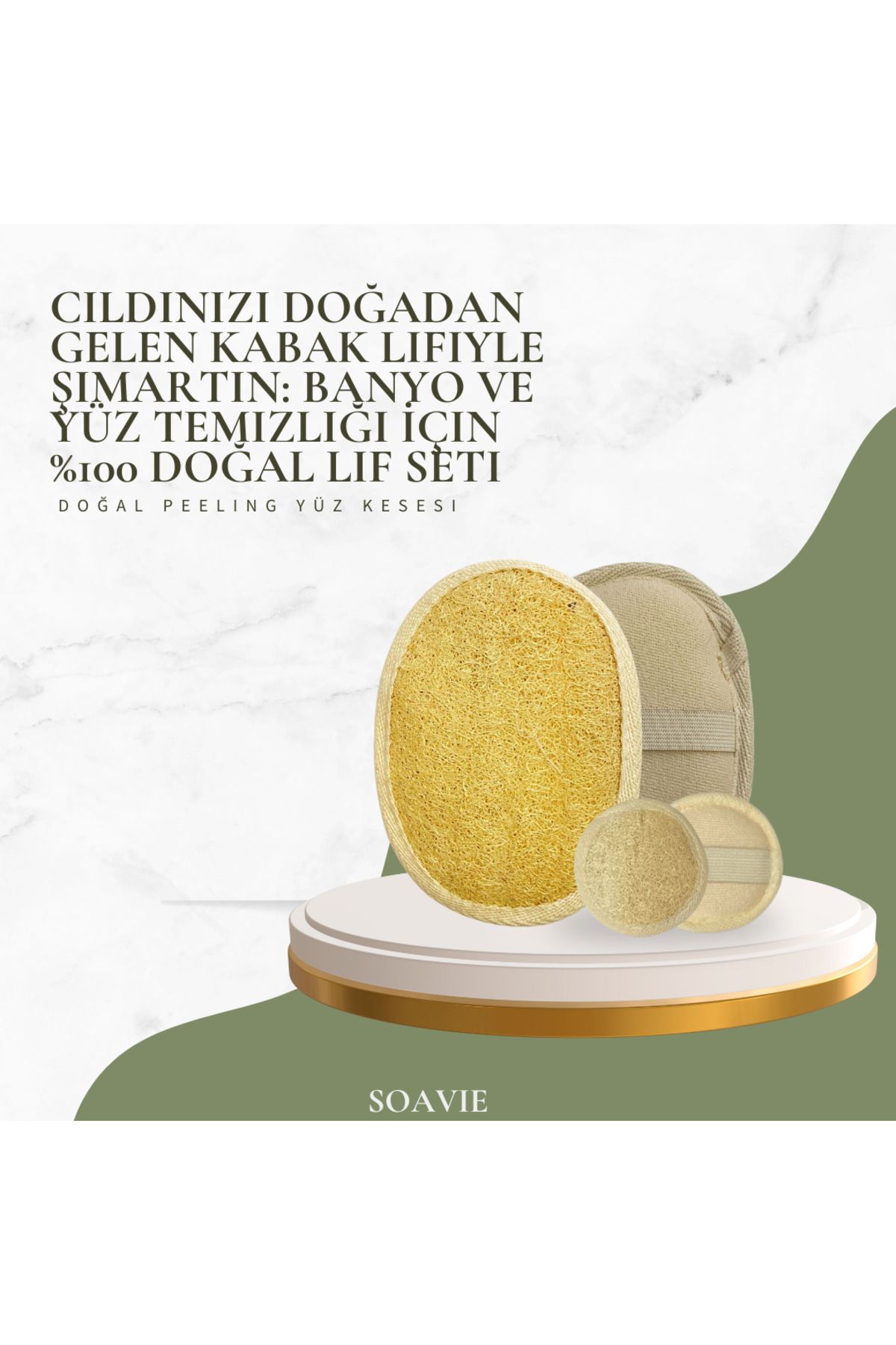 SOAVİE %100 Doğal Kabak Lifli Kese Seti – Vücut ve Yüz İçin Peeling Etkili Arındırıcı Doğal Lif