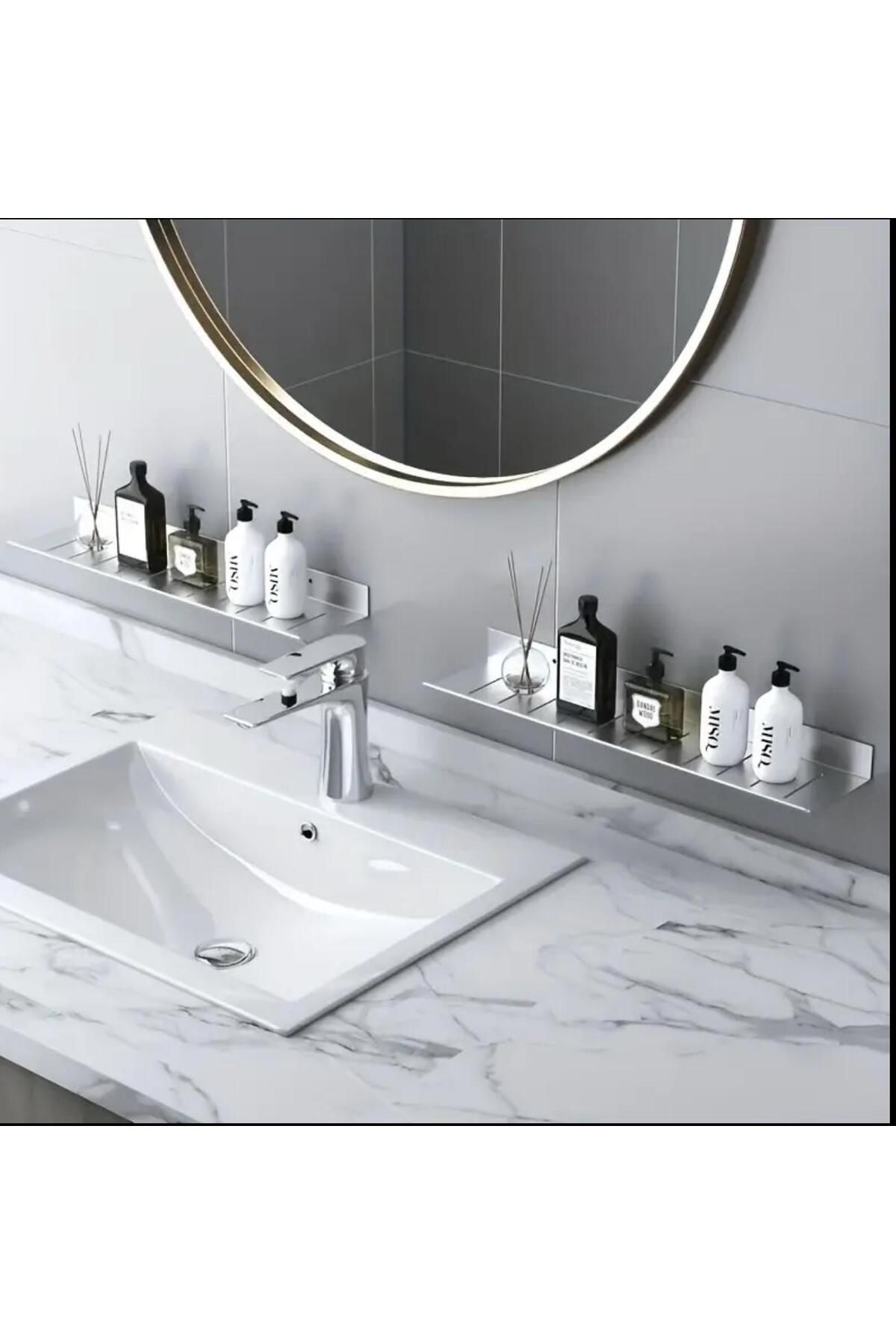 volo dekor - Inox Paslanmaz Çelik 30 cm Banyo Rafı Düzenleyici - Paslanmaz Vida Kapaklı Sistem
