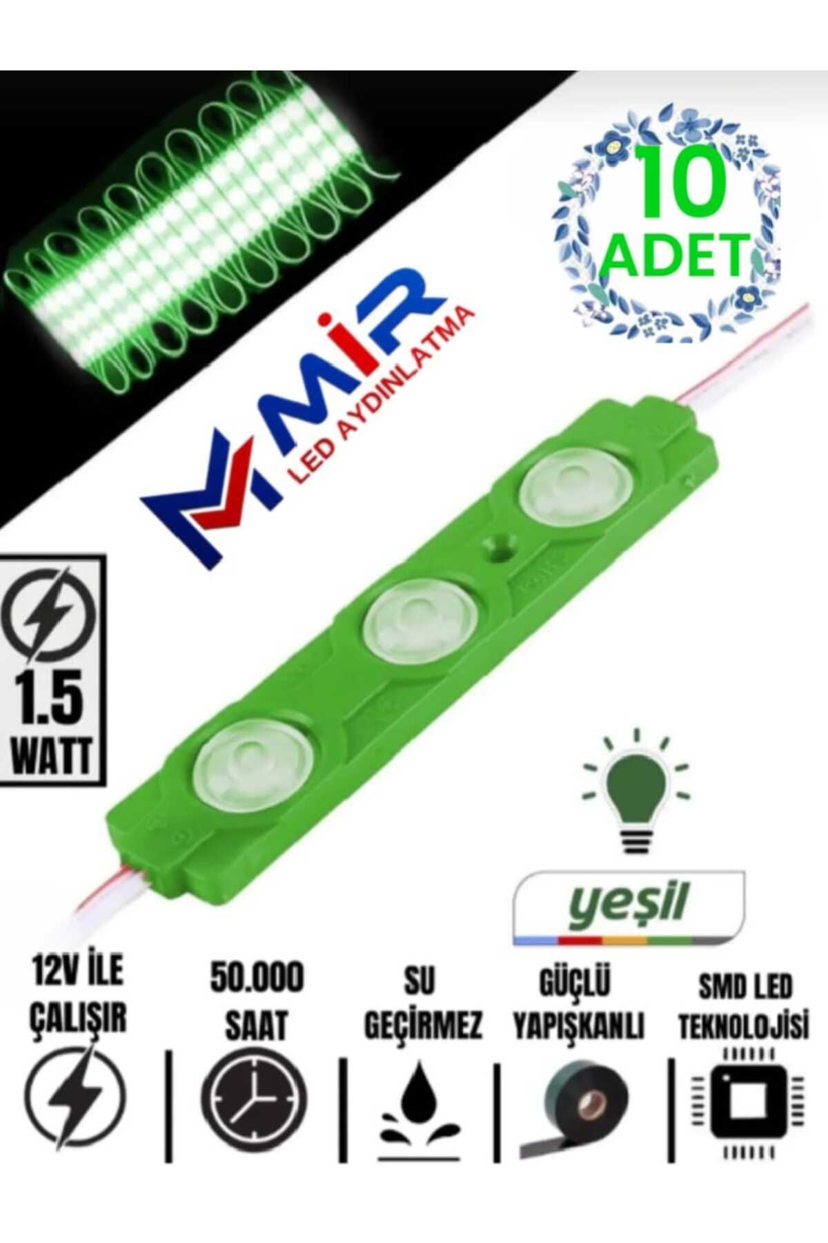 MİRLED AYDINLATMA MİRLED 3 Ledli Parmak Led Modül 1.5w 2835 Smd Mercekli 12V led Yeşil Renk 10-ADET 2 ADET HEDİYEMİZ