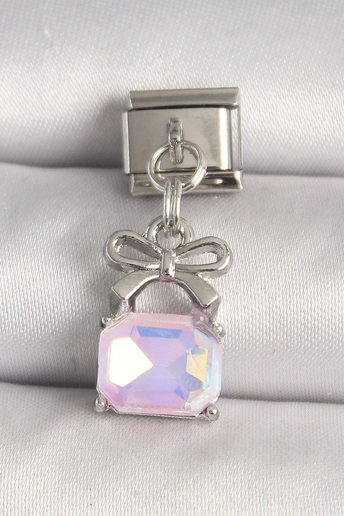 STOREMAX 316L Çelik Gümüş Renk Pembe Zirkon Taşlı Çanta Model Nomination Charm