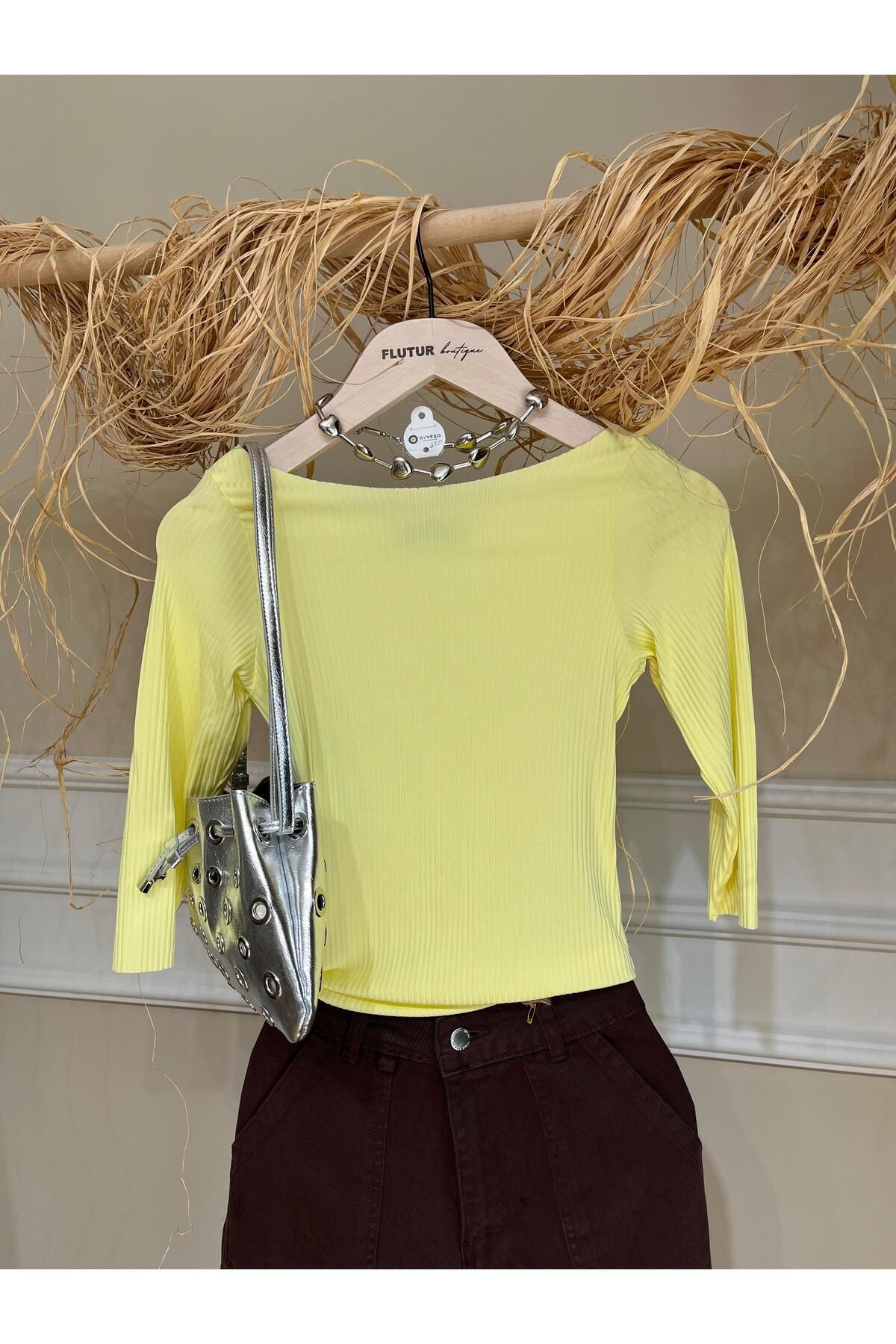 MODA Sarı Likralı Fitilli Bluz