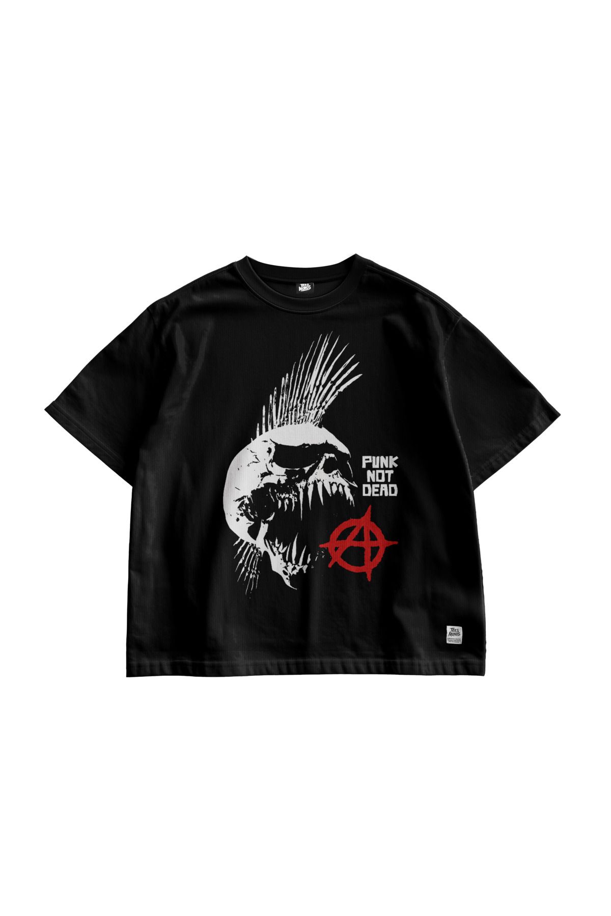 TresMonos Punk Not Dead Sırt Baskılı Oversize Kısa Kesim Pamuklu Unisex Siyah Tişört