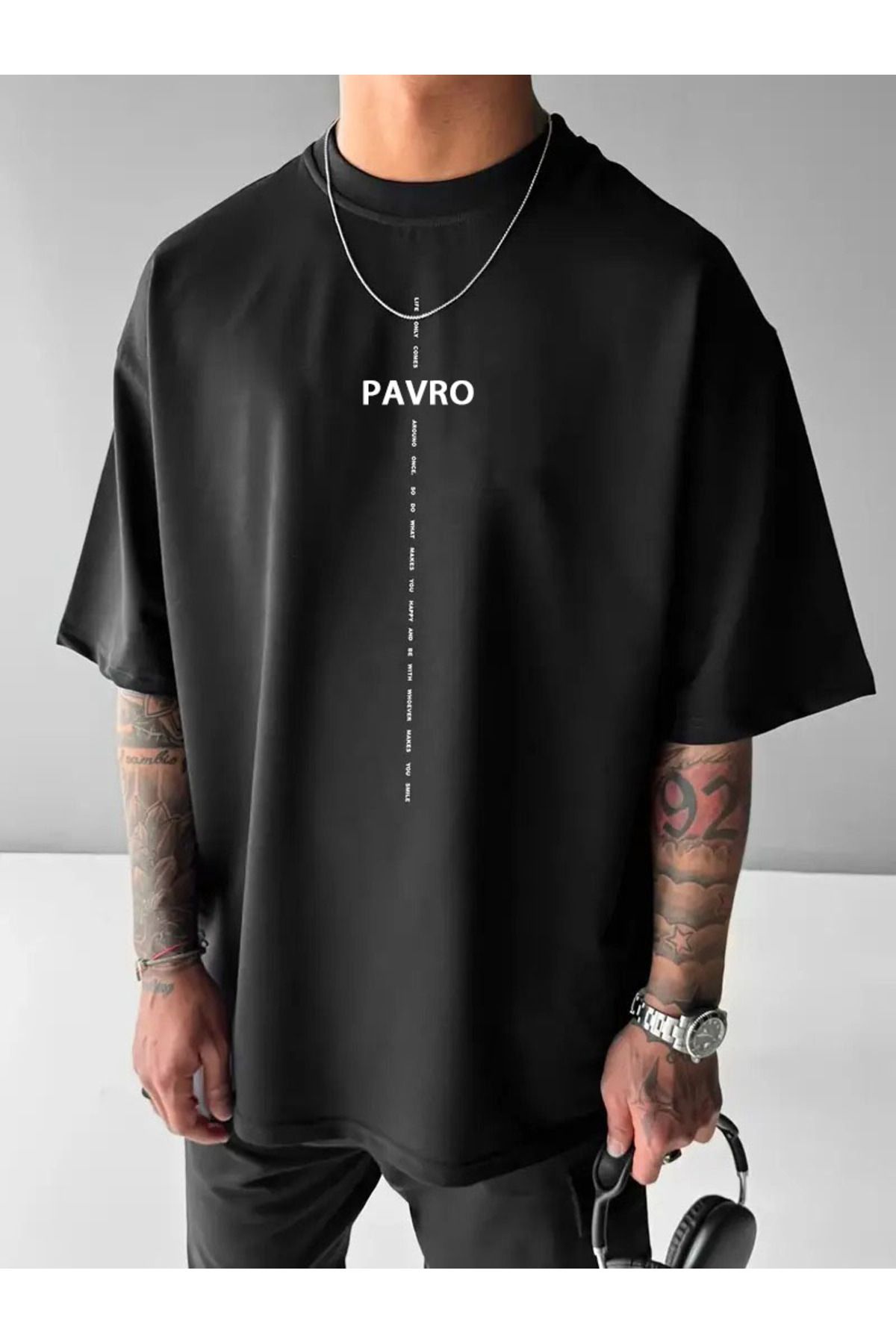 PAVRO Oversize Unisex Basic Tişört Rahat Şık Günlük Kullanım PAVRO baskılı