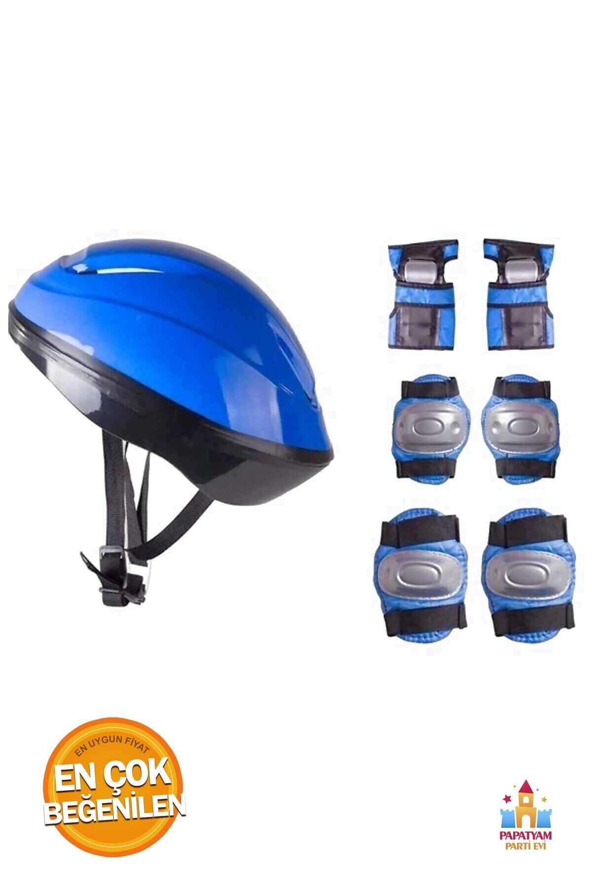 PapatyamPartiEvi Çocuk Için Bisiklet Scooter Paten Kask Dizlik Dirseklik Koruyucu Set 7 Parça Set