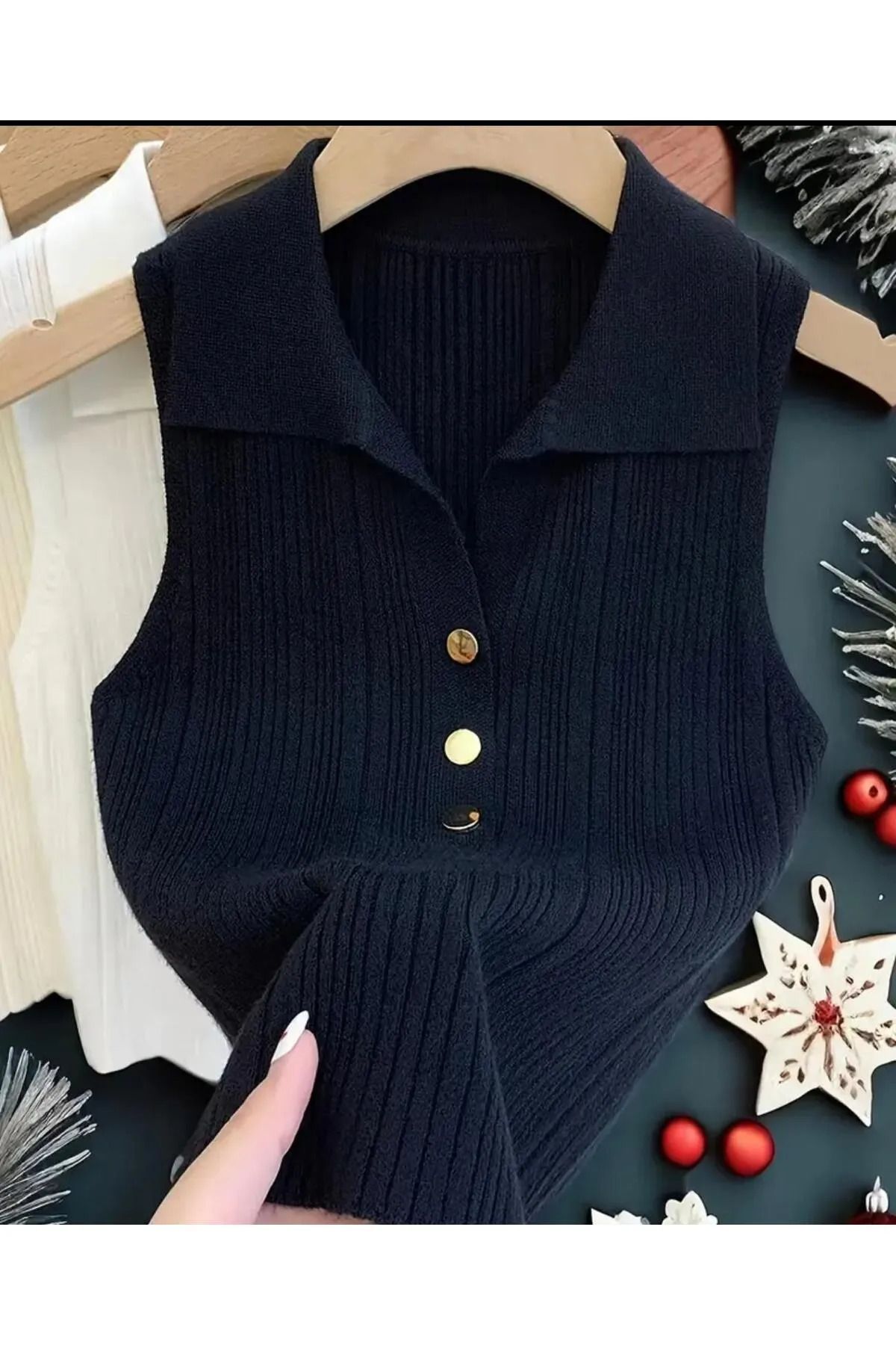 miyoshi Kadın Gri Gümüş Düğmeli Polo Yaka Kolsuz Triko T-Shirt