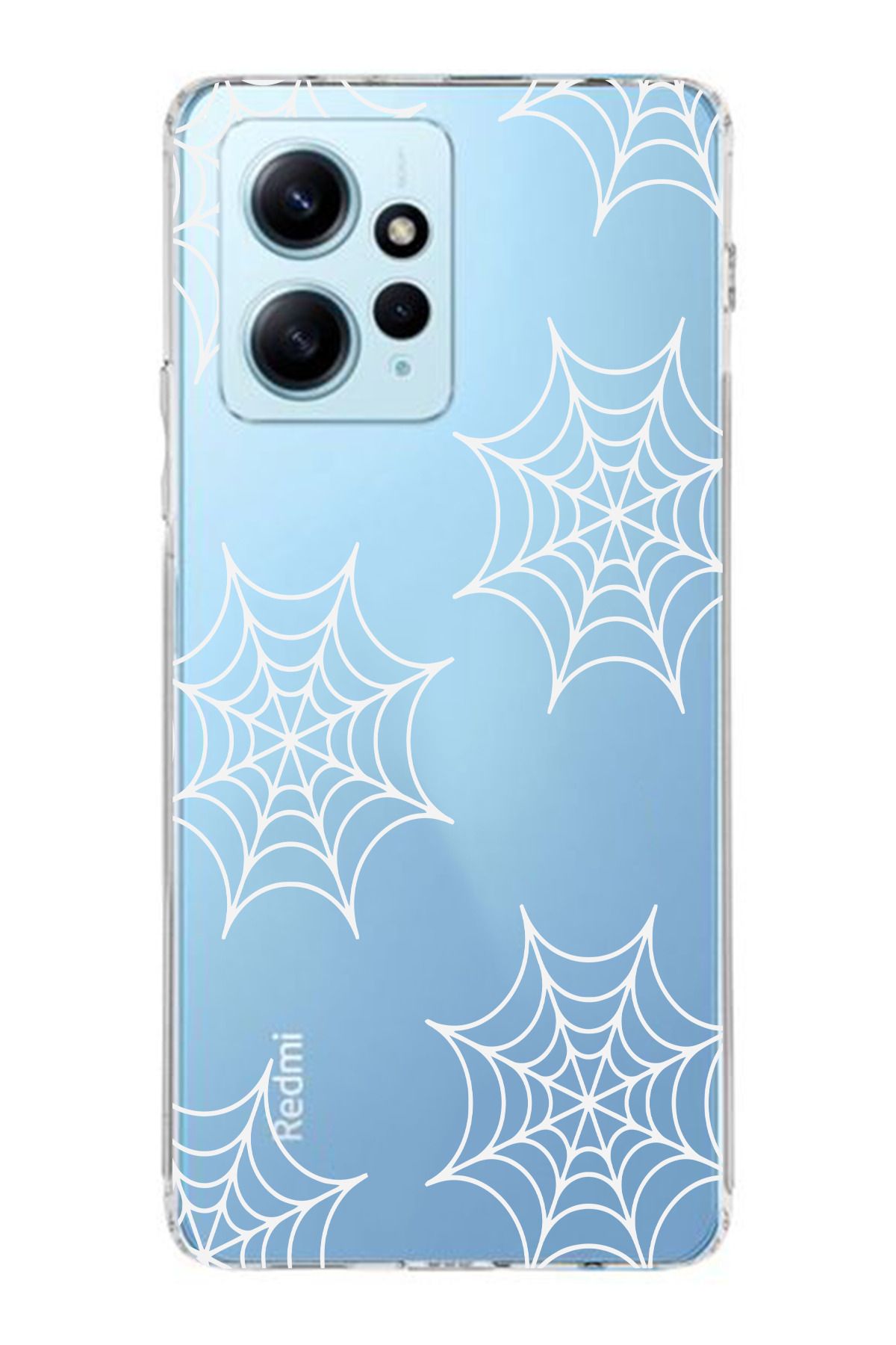 moonset Xiaomi Redmi Note 12 4G Uyumlu Örümcek Ağ Tasarımlı Baskılı Şeffaf Telefon Kılıfı