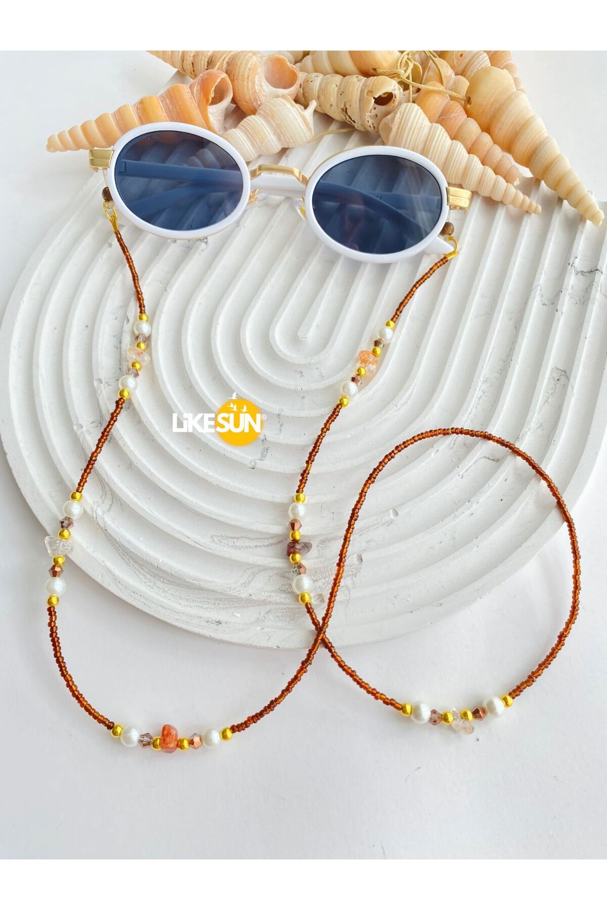 LiKESUN "Golden Glow" İnci ve Güneş Taşlı Gözlük İpi