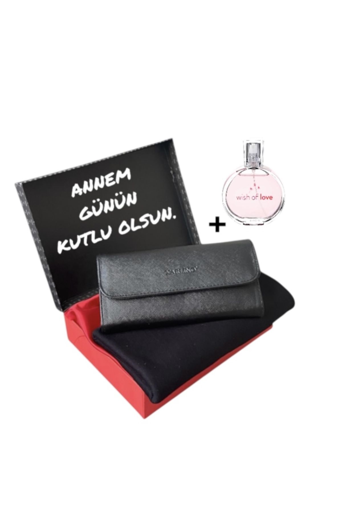 Carlino Anneler Günü Siyah Carlino Cüzdan -Penye Şal -Avon Parfüm Hediye Seti