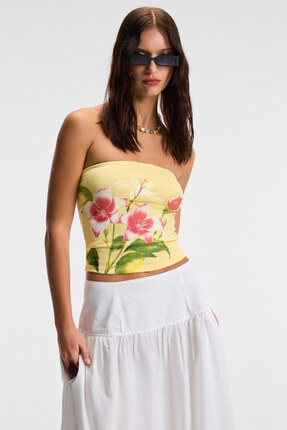 ETHIQUET LUNESSA Kadın Vücutta Sabit Duran Silikon Lastikli Straplez Sarı Bluz