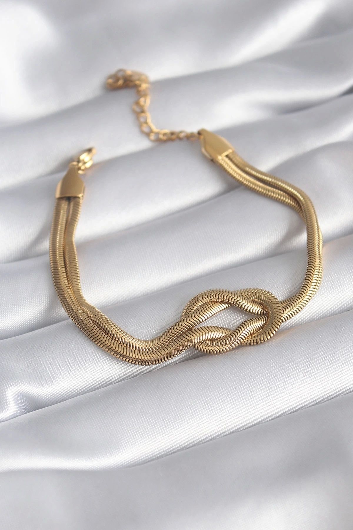 STOREMAX 316L Çelik Gold Renk İtalyan Zincir Düğüm Model Kadın Bileklik