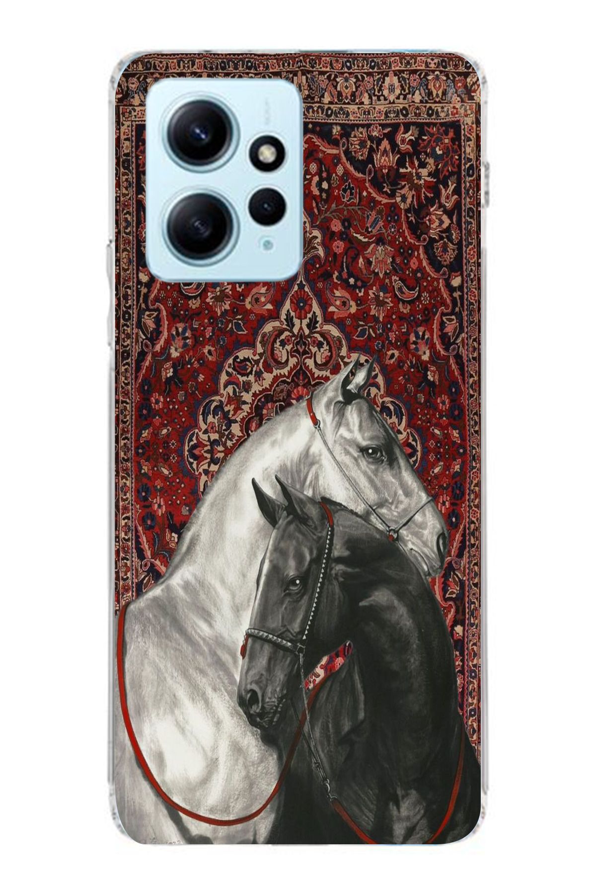 moonset Xiaomi Redmi Note 12 4G Uyumlu Atlar Tasarımlı Baskılı Şeffaf Telefon Kılıfı