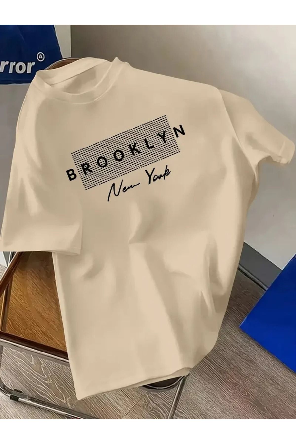 PAVRO Oversize Unisex Basic Tişört Rahat Şık Günlük Kullanım broklynbaskılı