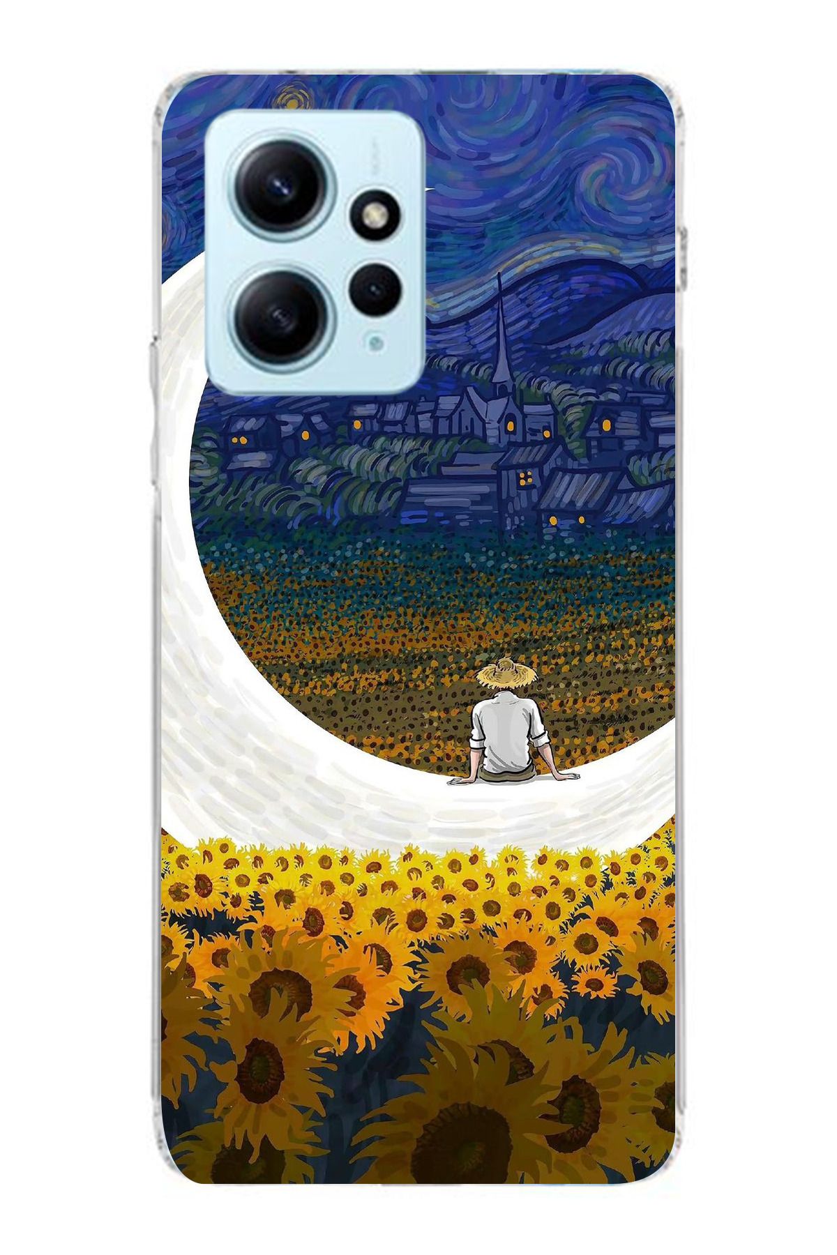 moonset Xiaomi Redmi Note 12 4G Uyumlu Van Gogh Tasarımlı Baskılı Şeffaf Telefon Kılıfı