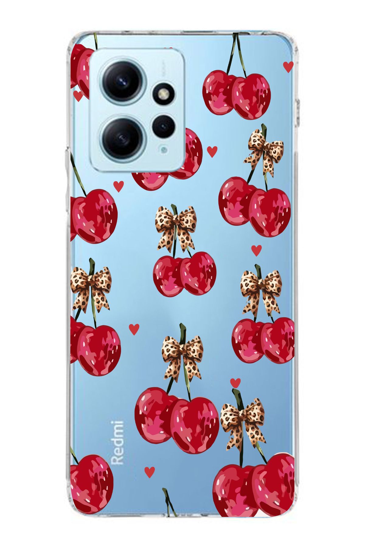 moonset Xiaomi Redmi Note 12 4G Uyumlu Kiraz Tasarımlı Baskılı Şeffaf Telefon Kılıfı