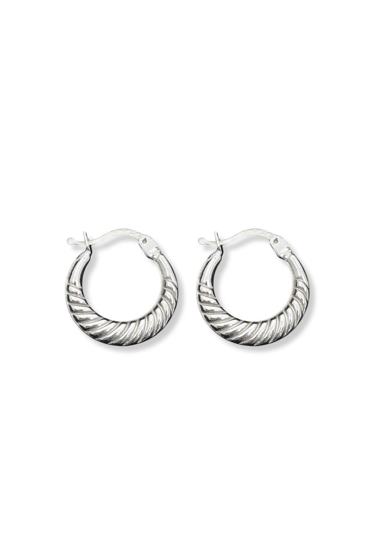 oya silver Çapraz Çizgi İnce Croissant Yarım Ay Gümüş Kadın Halka Küpe 1.8x1.8CM