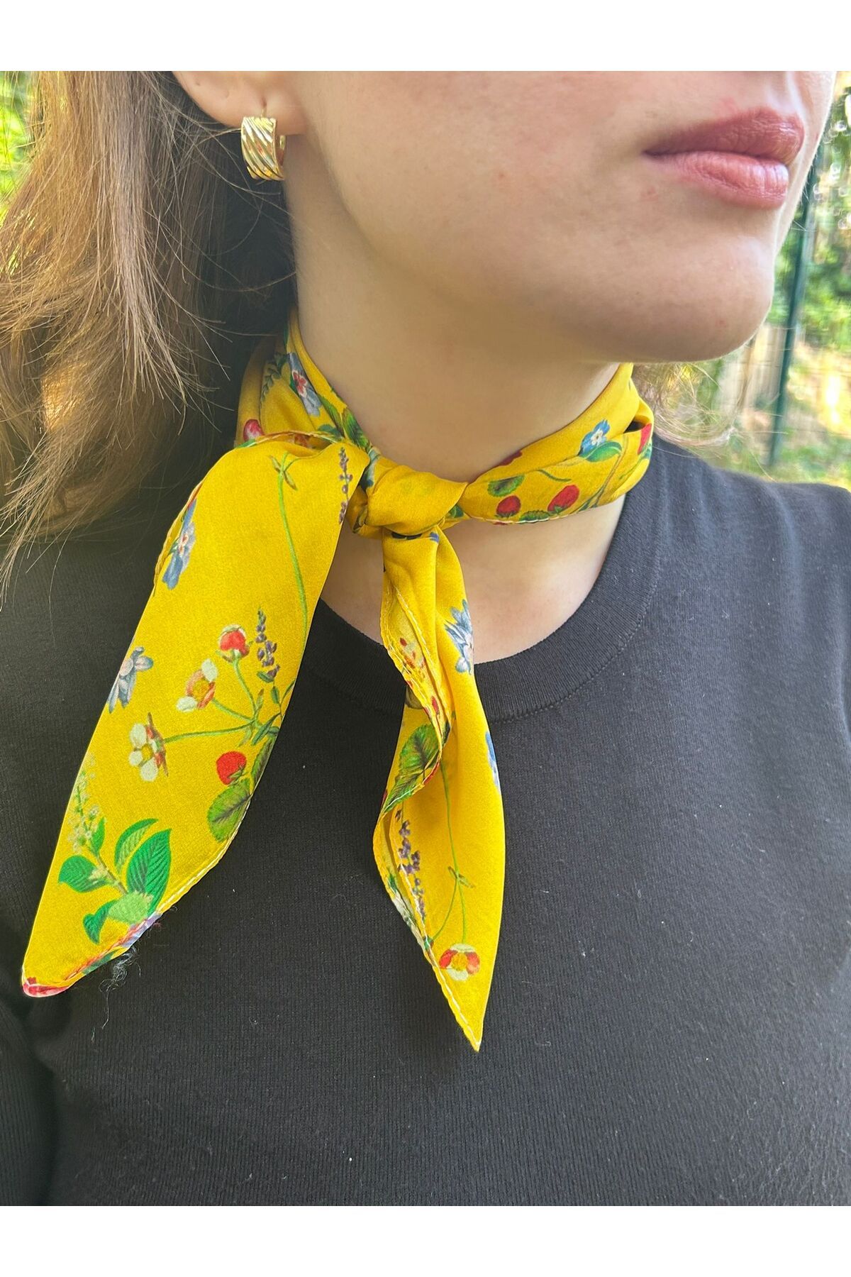 Likya Atelier Bursa İpeği Fular Bahar Çiçekleri Sarı