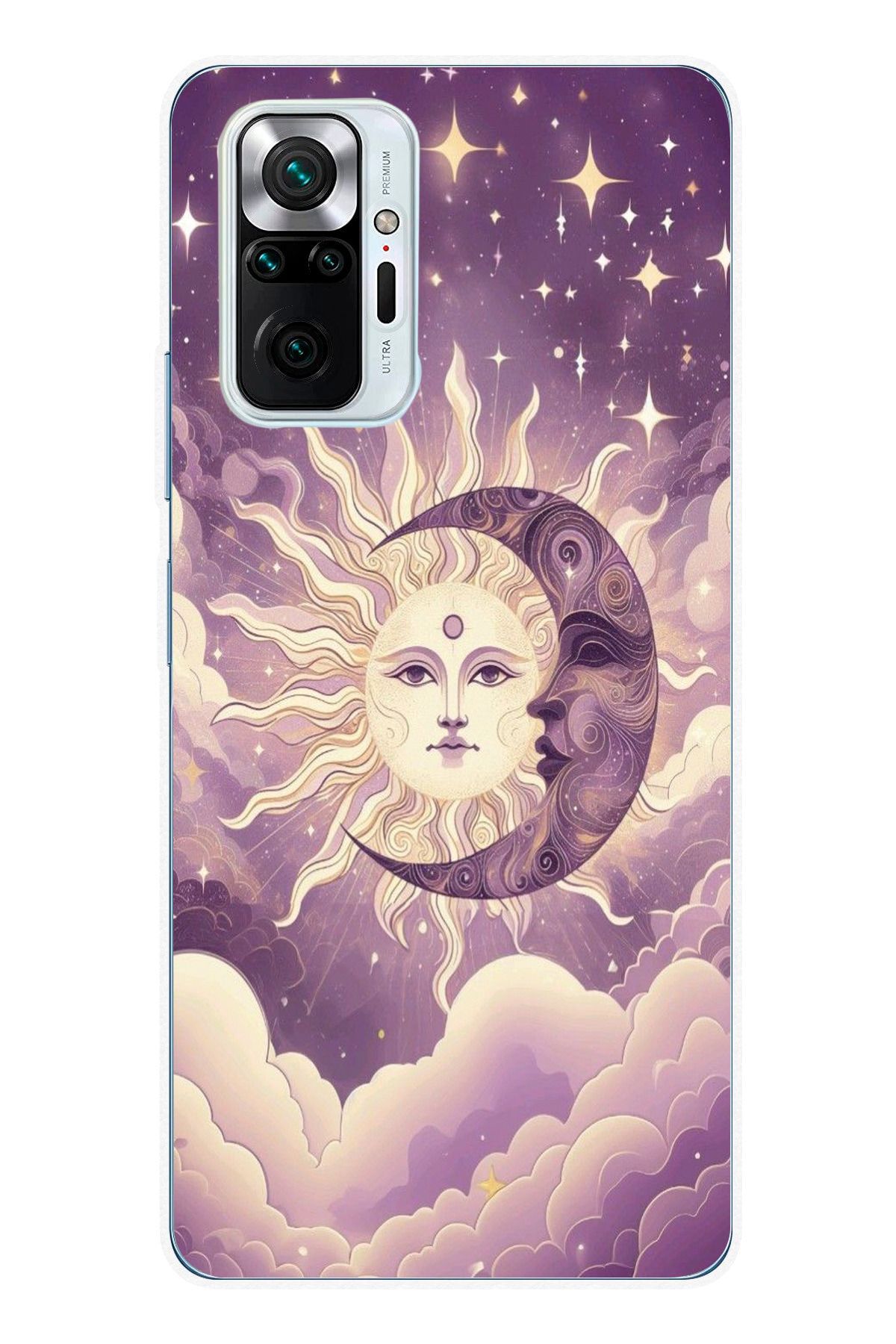 moonset Xiaomi Redmi Note 10 Pro Uyumlu Ay ve Güneş Tasarımlı Baskılı Şeffaf Telefon Kılıfı