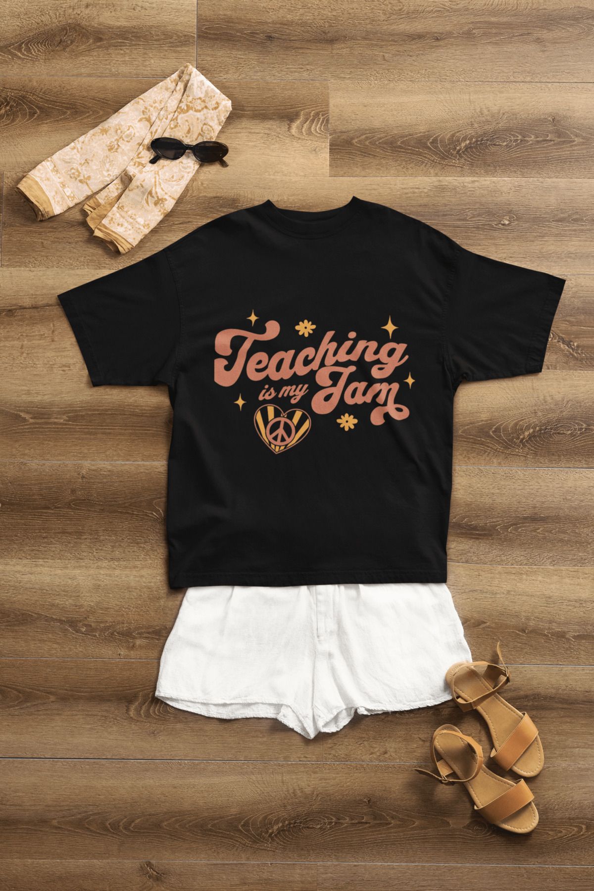 MAGORS TEACHİNG İS MY JAM BASKILI STANDART KALIP BİSİKLET YAKA PAMUKLU KADIN VE ÇOCUK TİŞÖRT