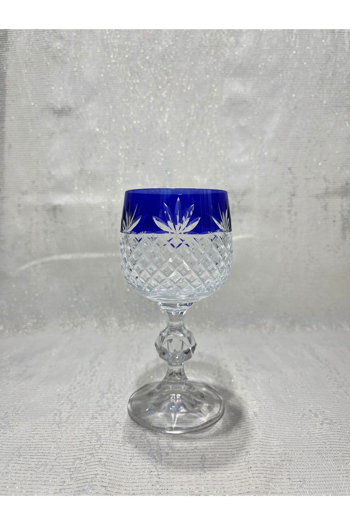 Mirano Cam Tasarım DEKORLU (KESME) EL İŞİ LACİVERT 150ML 6LI KRİSTAL KAHVE YANI SU BARDAĞI SETİ