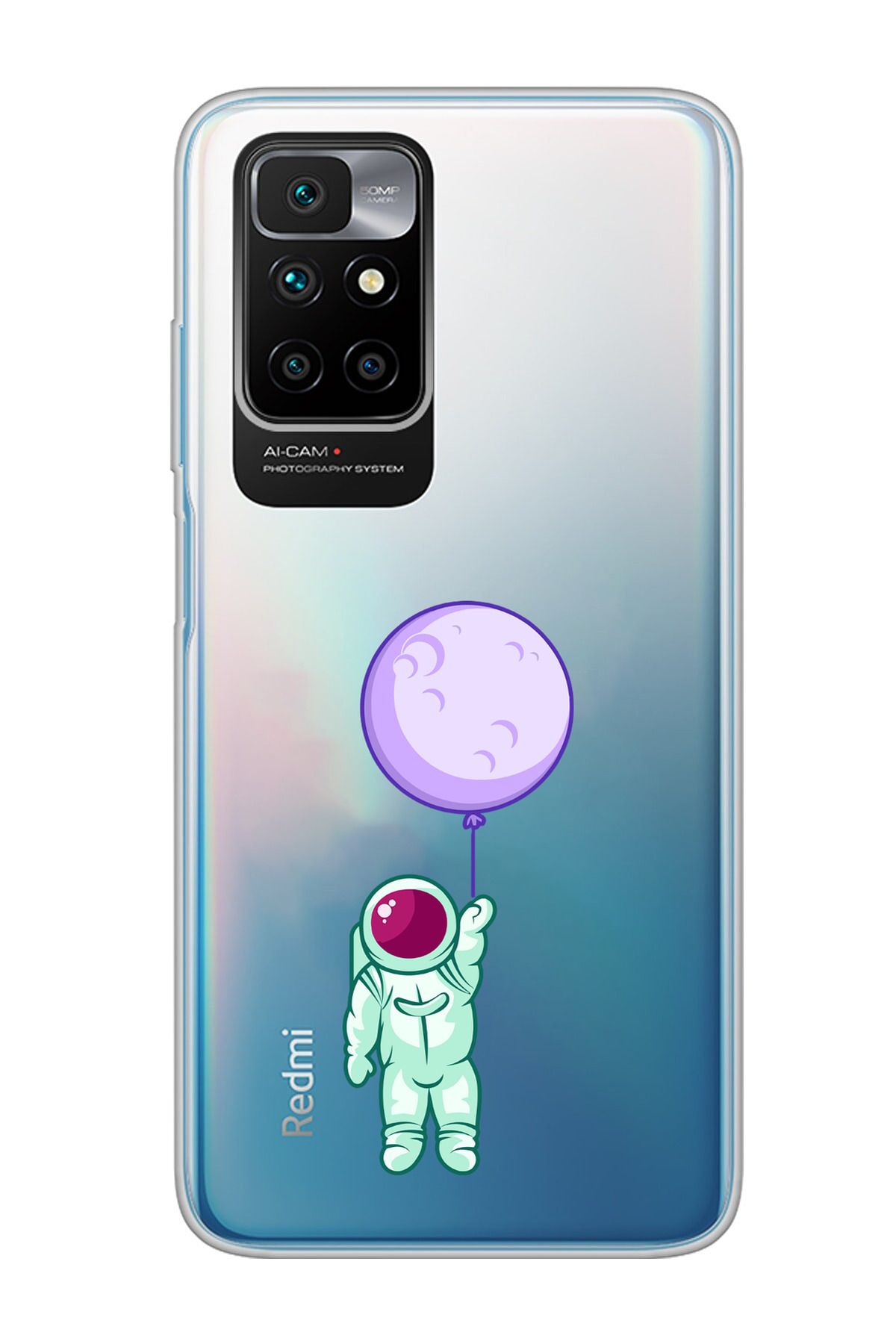 moonset Xiaomi Redmi 10 2022 Uyumlu Astronot Tasarımlı Baskılı Şeffaf Telefon Kılıfı