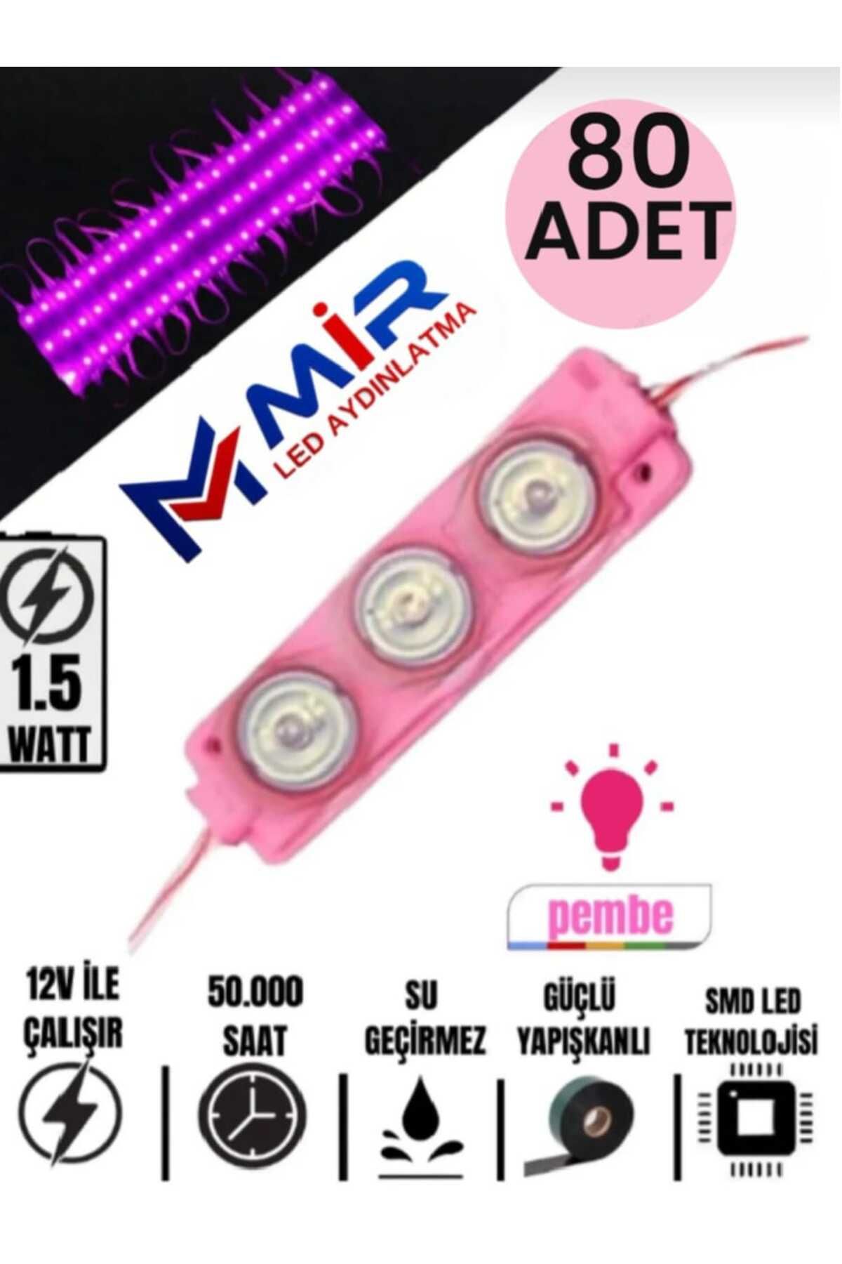 MİRLED AYDINLATMA 3 Ledli Parmak Led Modül 1.5w2835 Smd Mercekli 12V led Pembe Renk 80ADET 7ADET PARMAK LED HEDİYEMİZ