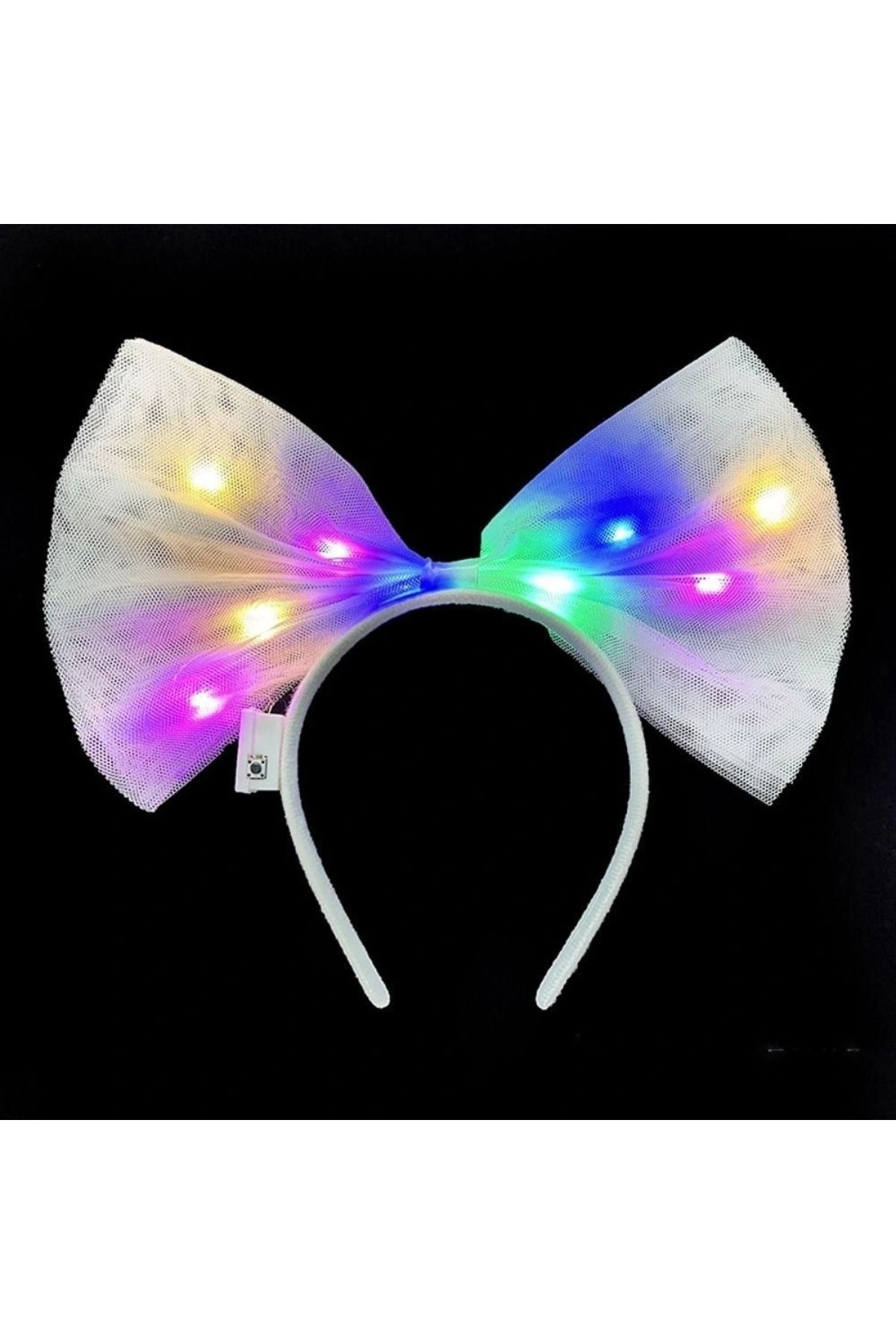 STOREMAX Rengarenk Led Işıklı Fiyonk Şekilli Tül Parti Tacı Beyaz Renk 25x25 cm (5047)