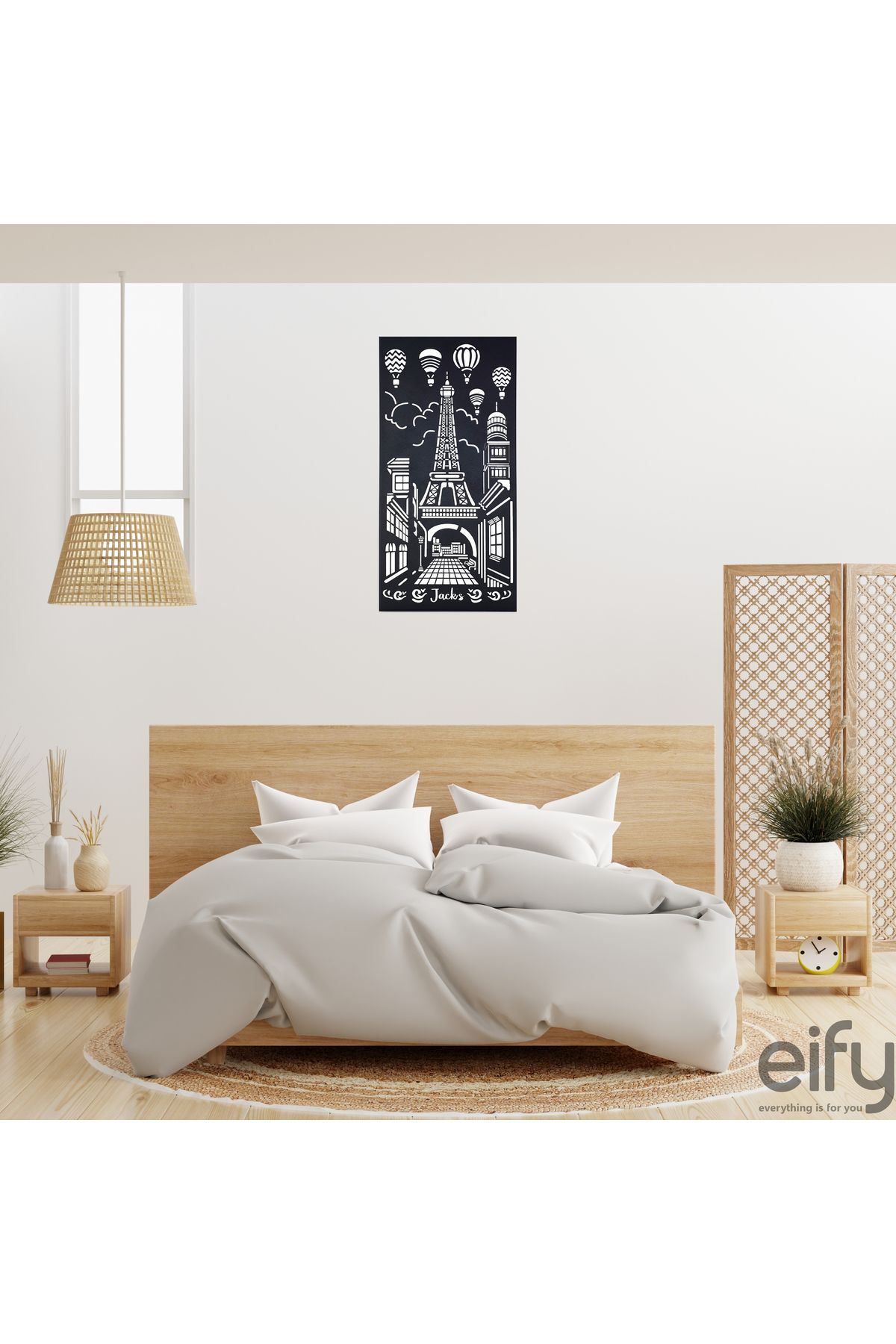 Eify Eyfel Kulesi Siyah Renk Lazer Kesim Metal Tablo
