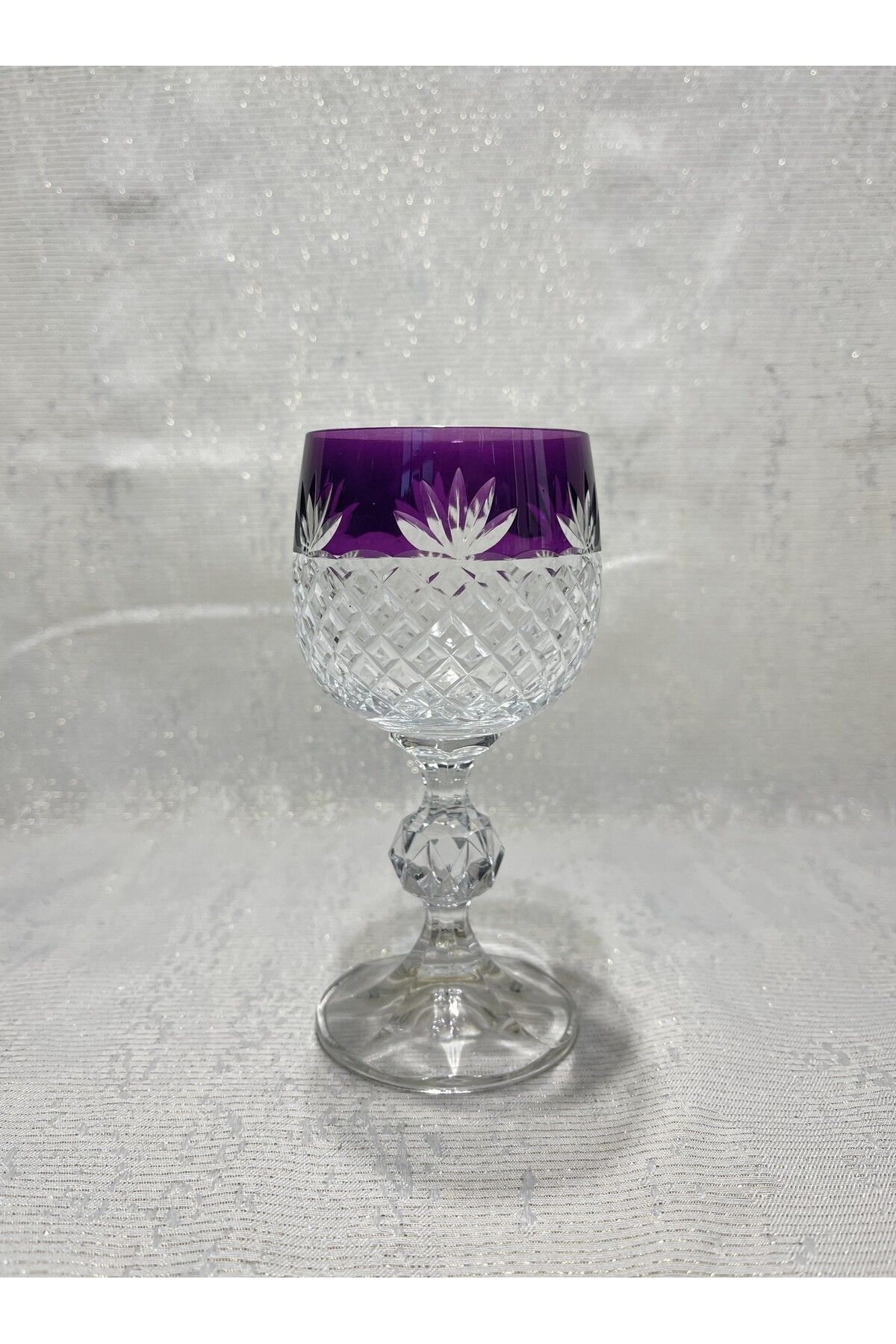 Mirano Cam Tasarım DEKORLU (KESME) EL İŞİ MOR 150ML 6LI KRİSTAL KAHVE YANI SU BARDAĞI SETİ