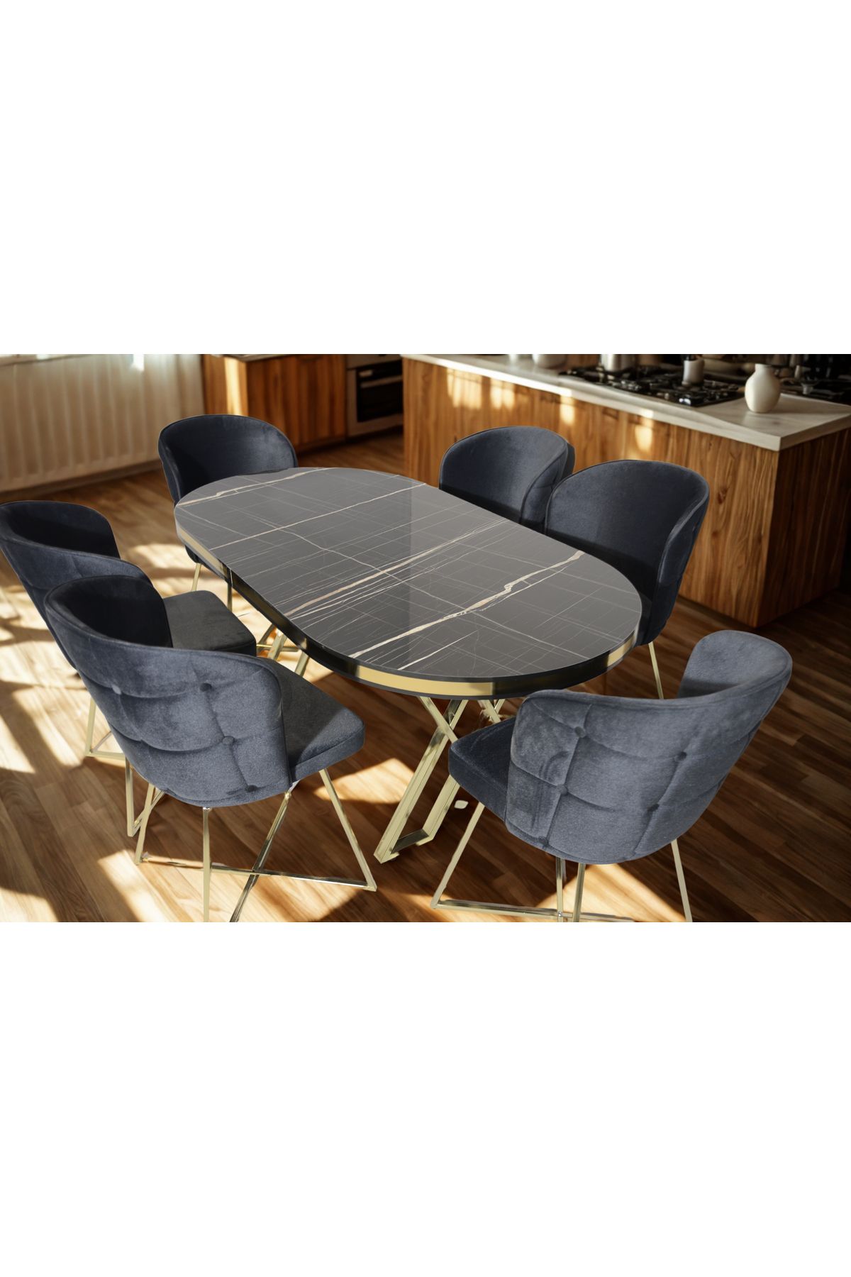 ÜNALMIŞ SALON VE MUTFAK YEMEK MASASI TAKIMI 90X170 ( MASA VE 6 SANDALYE )