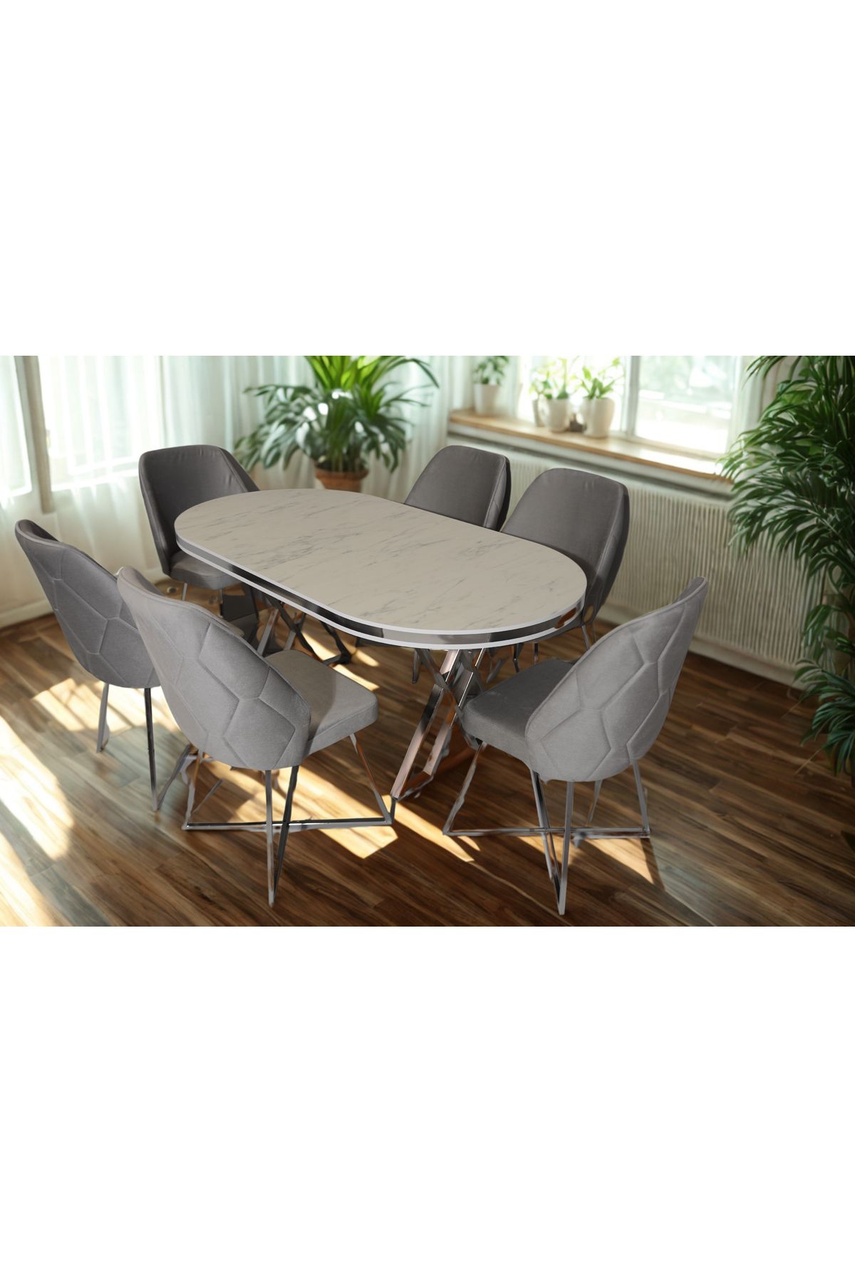 ÜNALMIŞ SALON VE MUTFAK YEMEK MASASI TAKIMI 90X170 ( MASA VE 6 SANDALYE )