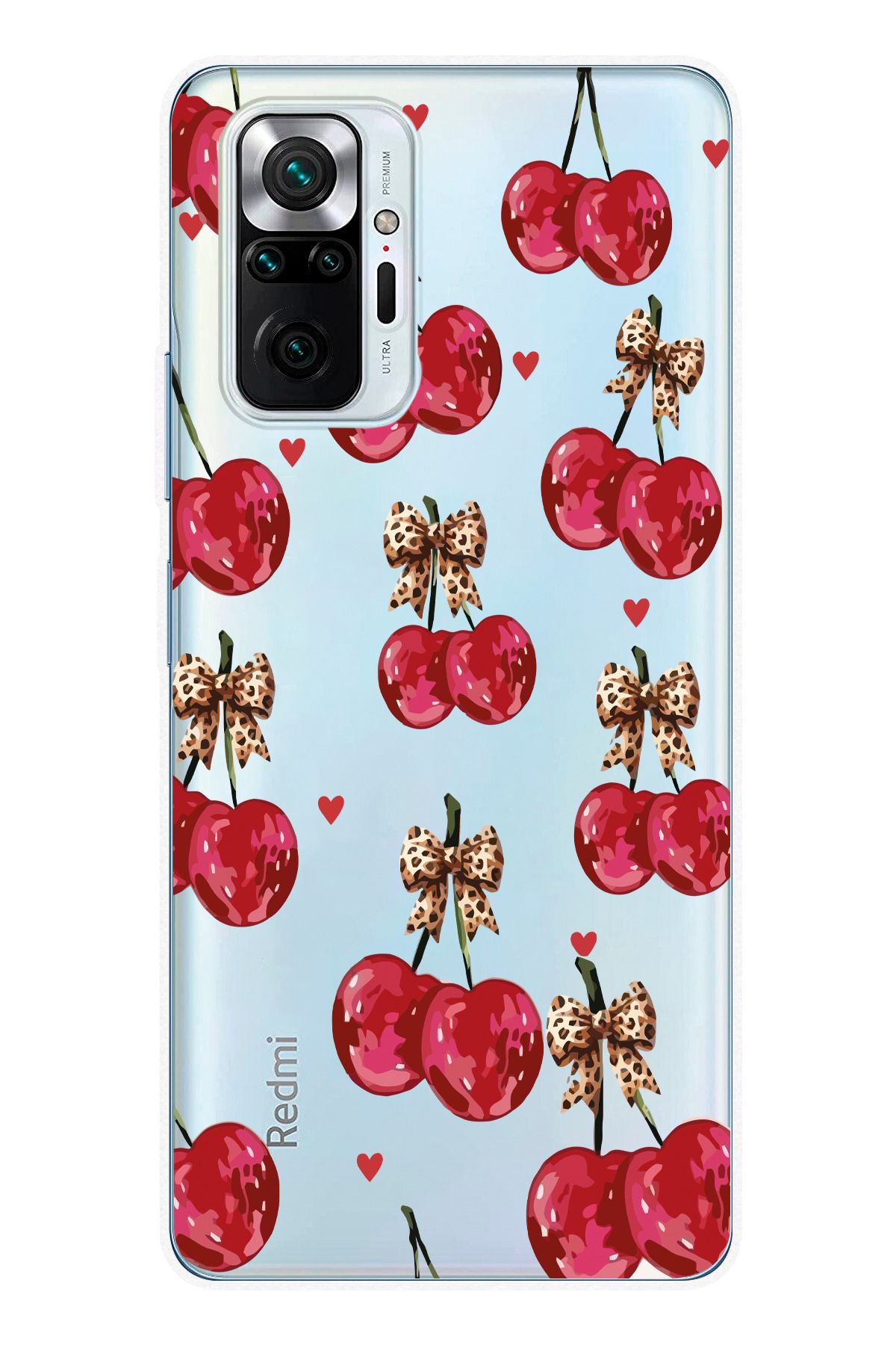 moonset Xiaomi Redmi Note 10 Pro Uyumlu Kiraz Tasarımlı Baskılı Şeffaf Telefon Kılıfı