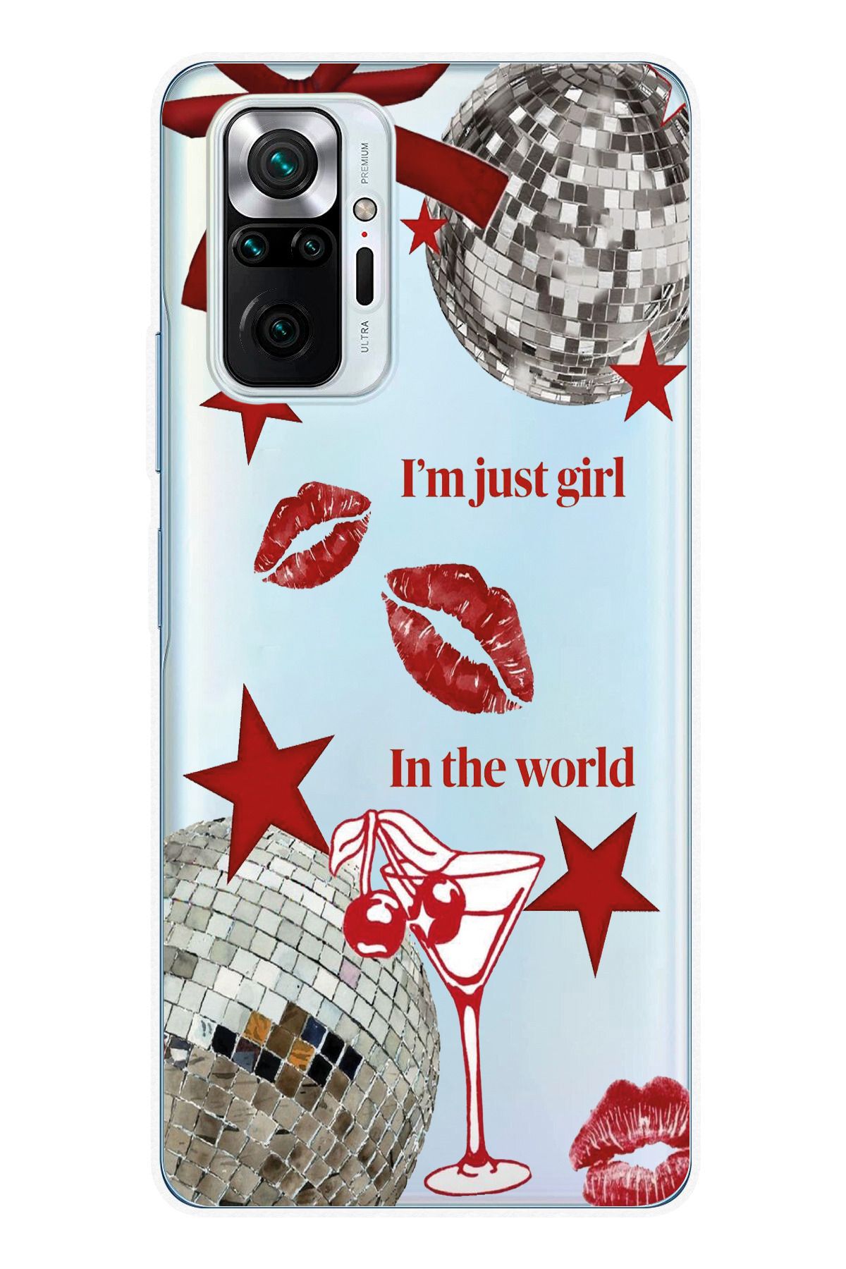 moonset Xiaomi Redmi Note 10 Pro Uyumlu Im Just Girl Tasarımlı Baskılı Şeffaf Telefon Kılıfı