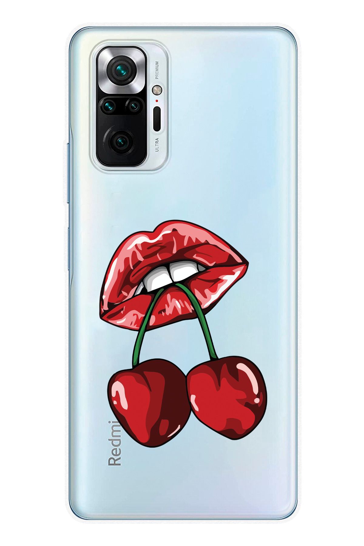 moonset Xiaomi Redmi Note 10 Pro Uyumlu Dudak ve Kiraz Tasarımlı Baskılı Şeffaf Telefon Kılıfı