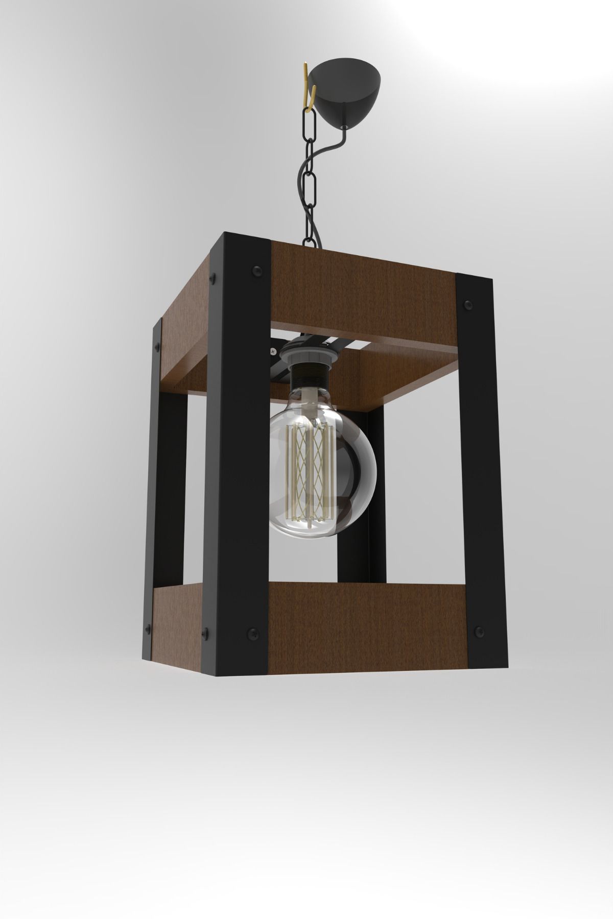 Home Ahşap Desenli Siyah Metal Destekli Avize - Kafe, Resturant, Dinlenme Mekanlarına Uygun