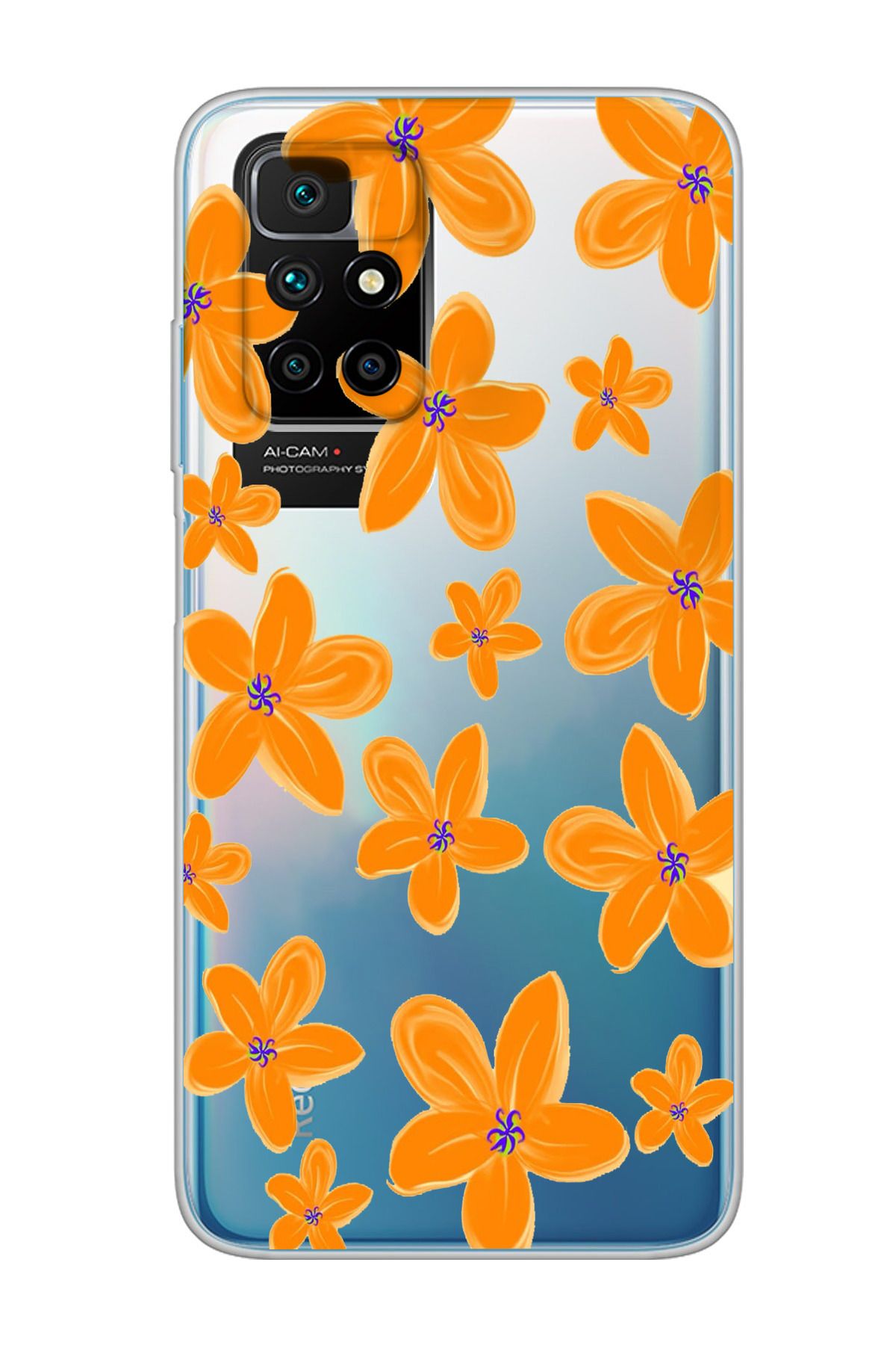 moonset Xiaomi Redmi 10 2022 Uyumlu Çiçek Tasarımlı Baskılı Şeffaf Telefon Kılıfı