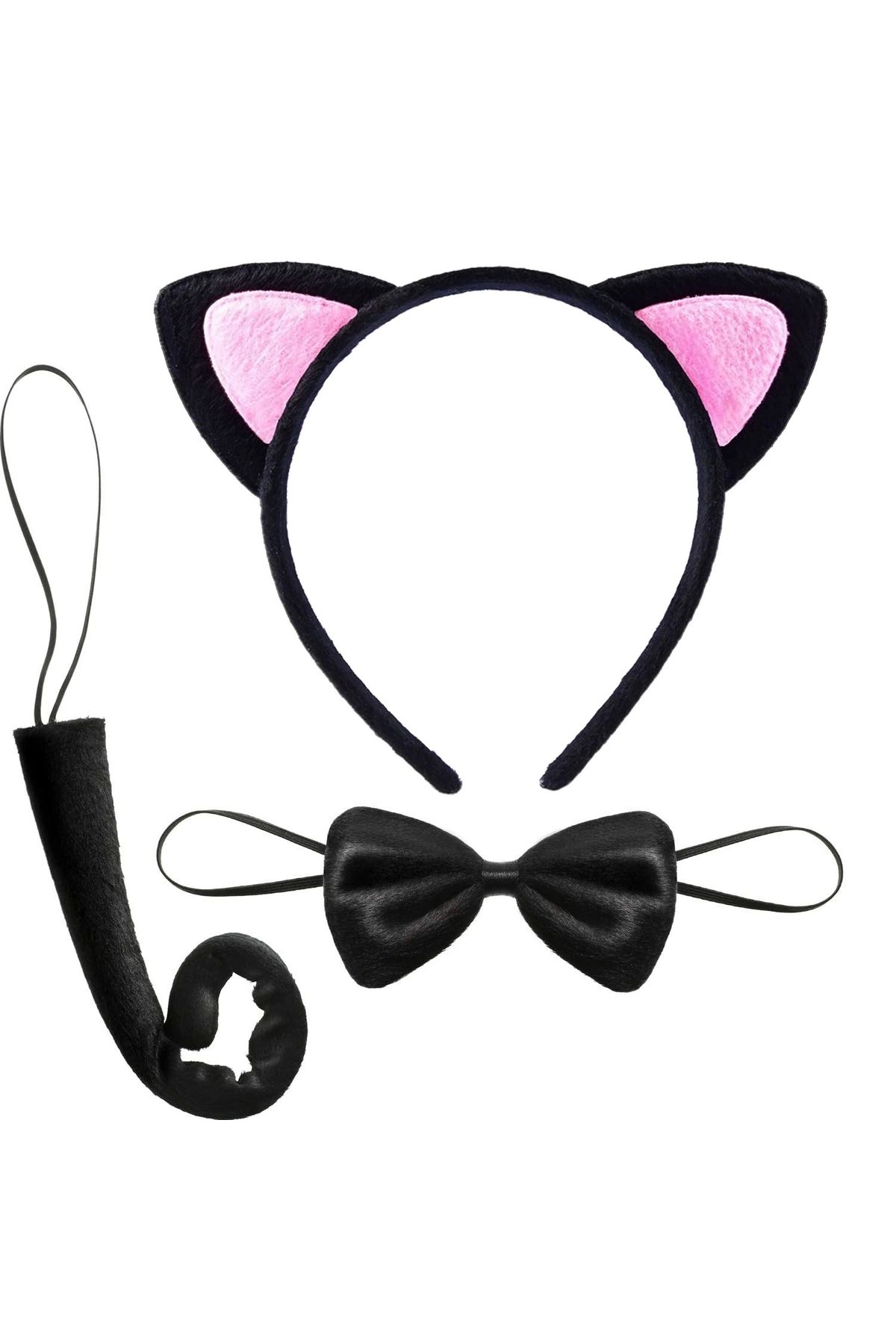 STOREMAX Kedi Kulak Taç Kuyruk ve Papyon 3 lü Set Çocuk Boy Pembe Renk (5047)