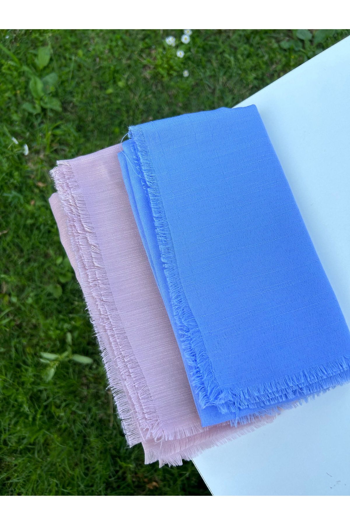 Sümeyye çeyiz 2 adet flamlı yazma 100x100 cm pamuklu tülbent (pudra pembe ve bebe mavi)
