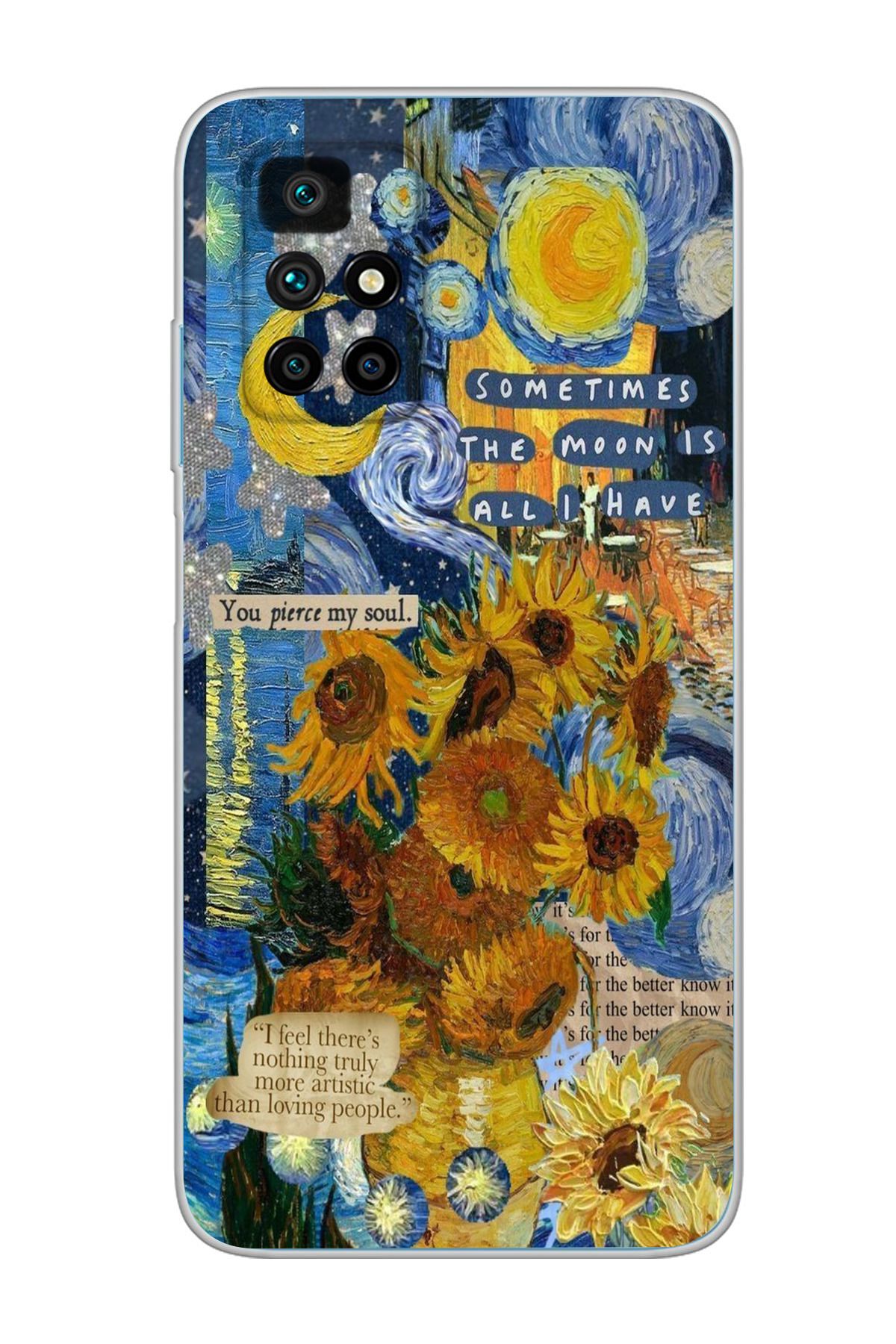 moonset Xiaomi Redmi 10 2022 Uyumlu Van Gogh Tasarımlı Baskılı Şeffaf Telefon Kılıfı