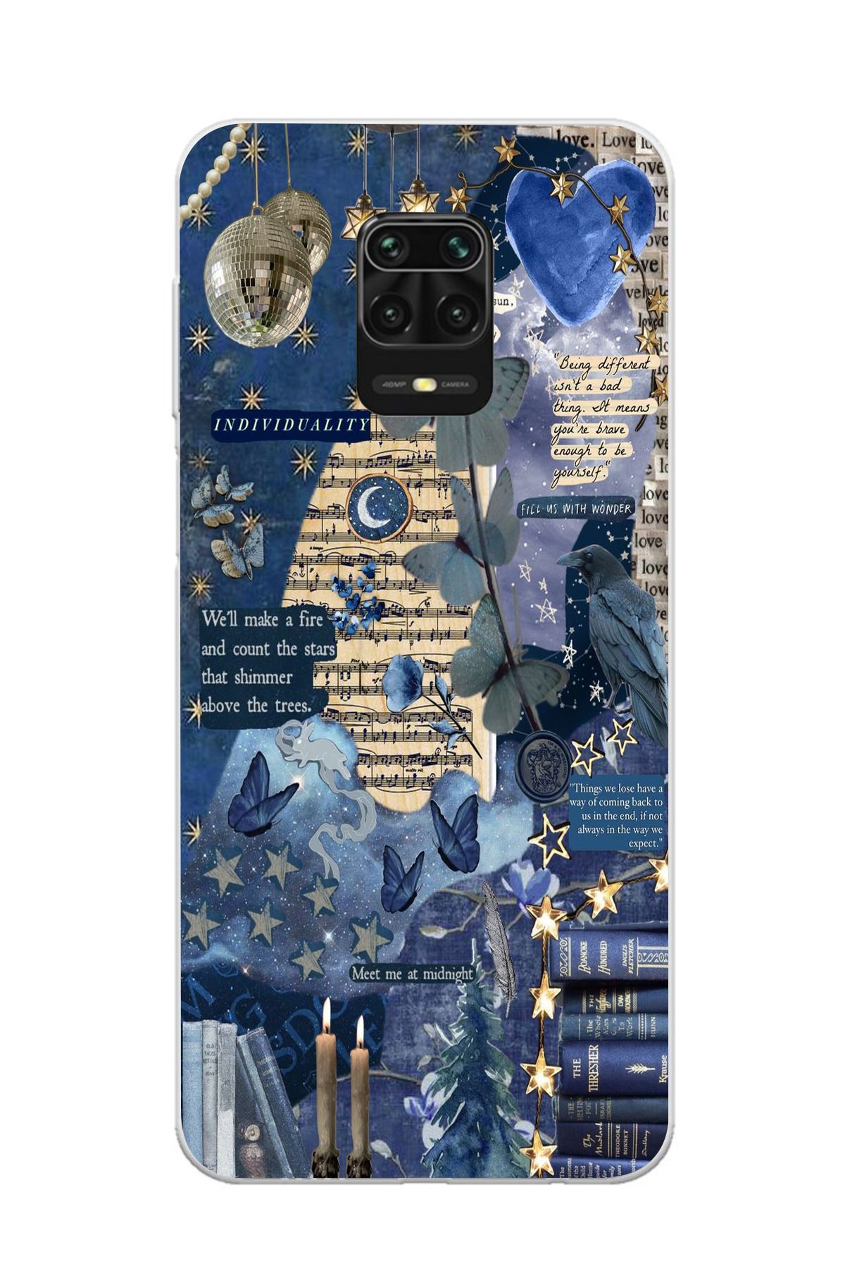 moonset Xiaomi Redmi Note 9 Pro / Note 9S Uyumlu Kolaj Tasarımlı Baskılı Şeffaf Telefon Kılıfı