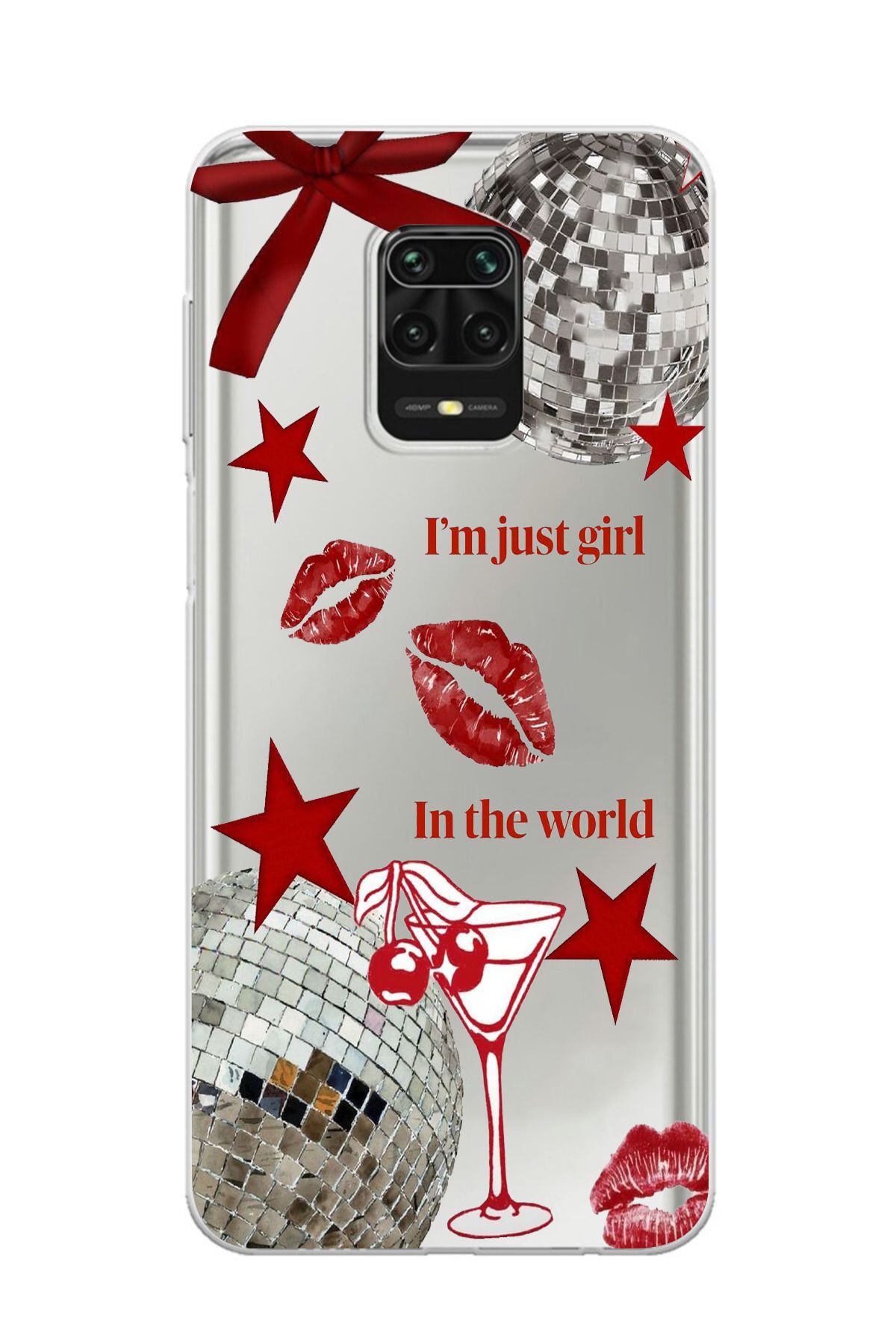 moonset Xiaomi Redmi Note 9 Pro / Note 9S Uyumlu Im Just Girl Tasarımlı Baskılı Şeffaf Telefon Kılıfı