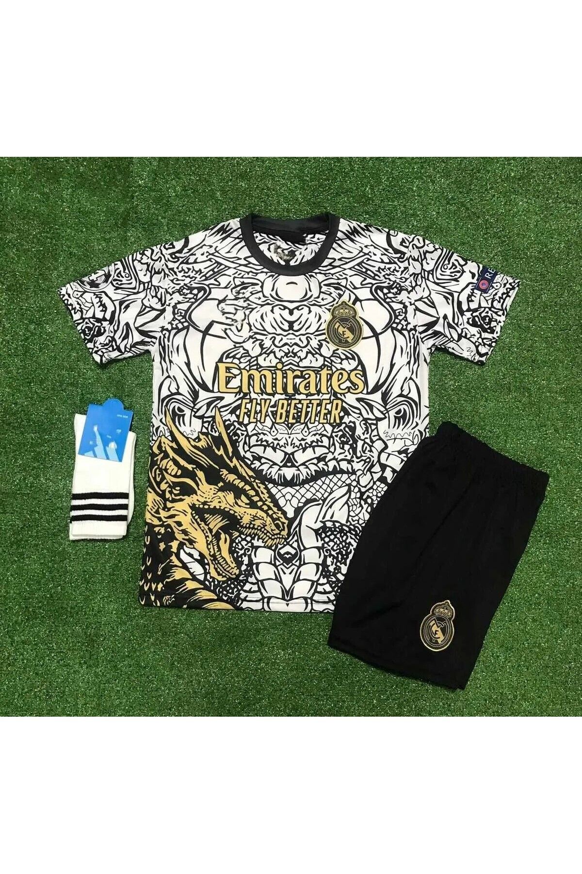 Ronson R.e.a.l M.a.d.r.i.d Yeni Sezon Dragon Desenli Cristiano Ronaldo Çocuk Forması 3'lü Set (Black-White)