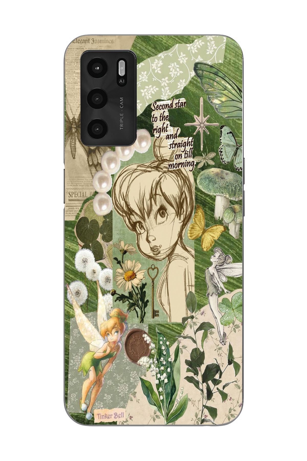 moonset Oppo A16 / A55 Uyumlu Tinker Bell Tasarımlı Baskılı Şeffaf Telefon Kılıfı