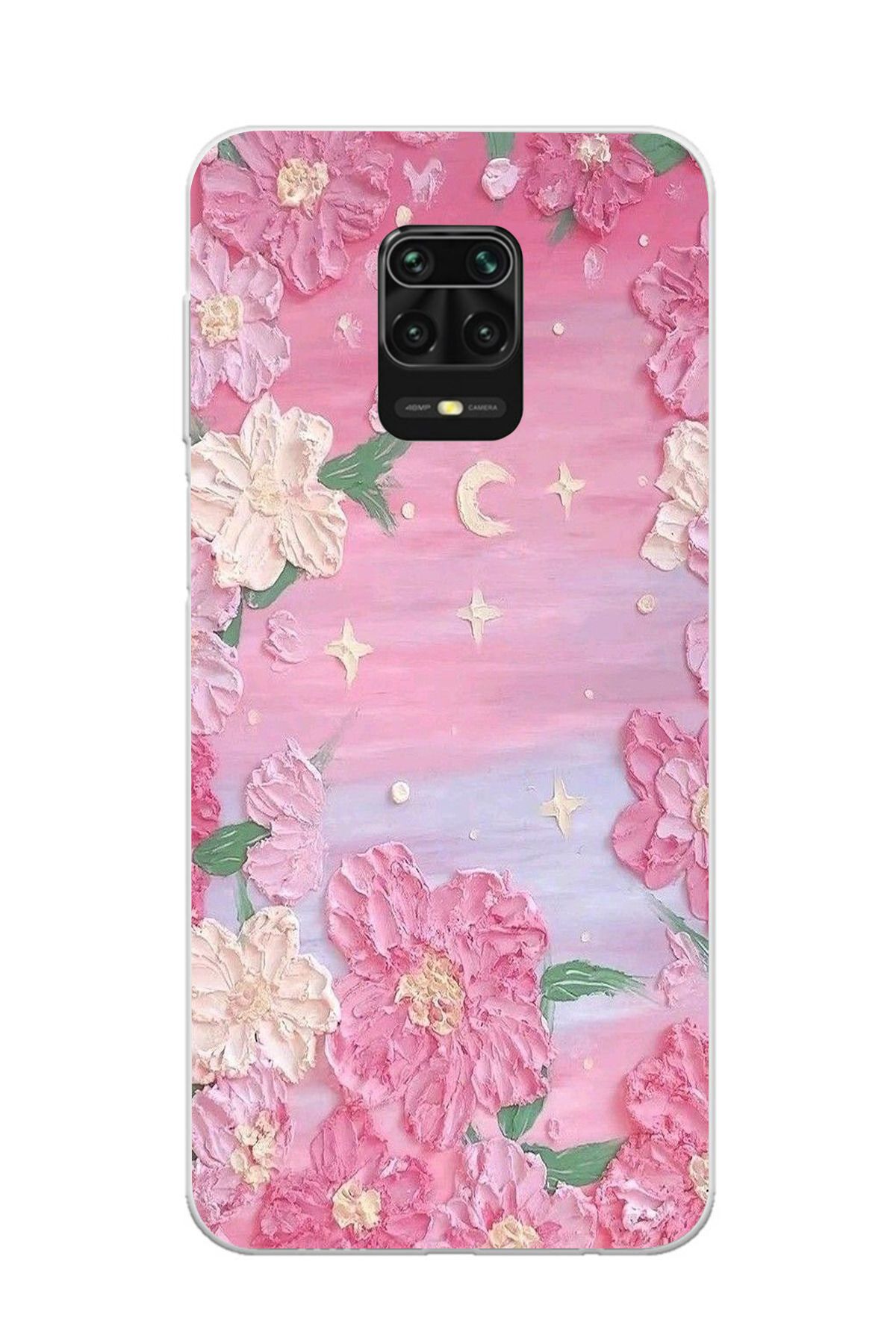 moonset Xiaomi Redmi Note 9 Pro / Note 9S Uyumlu Pastel Çiçekler Tasarımlı Baskılı Şeffaf Telefon Kılıfı