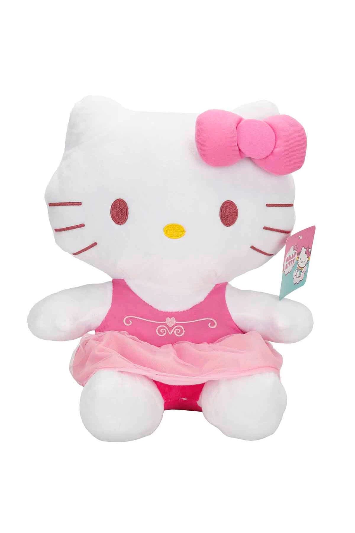 gnsstore HELLO KITTY PELUŞ ELBİSELİ KURDELELİ PEMBE 36CM