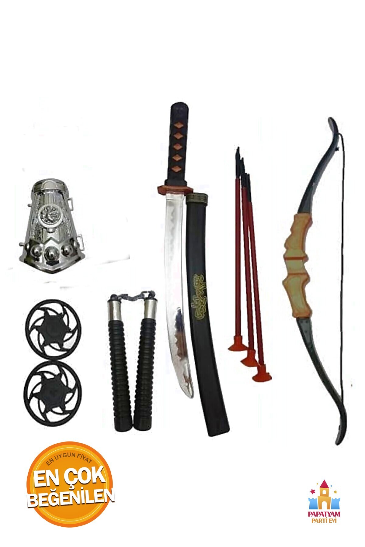 大戦祭　プレミアムパッケージサプライセット PapatyamPartiEvi Ninja Samuray Dövüş Savaş Seti Ok Yay Kılıç