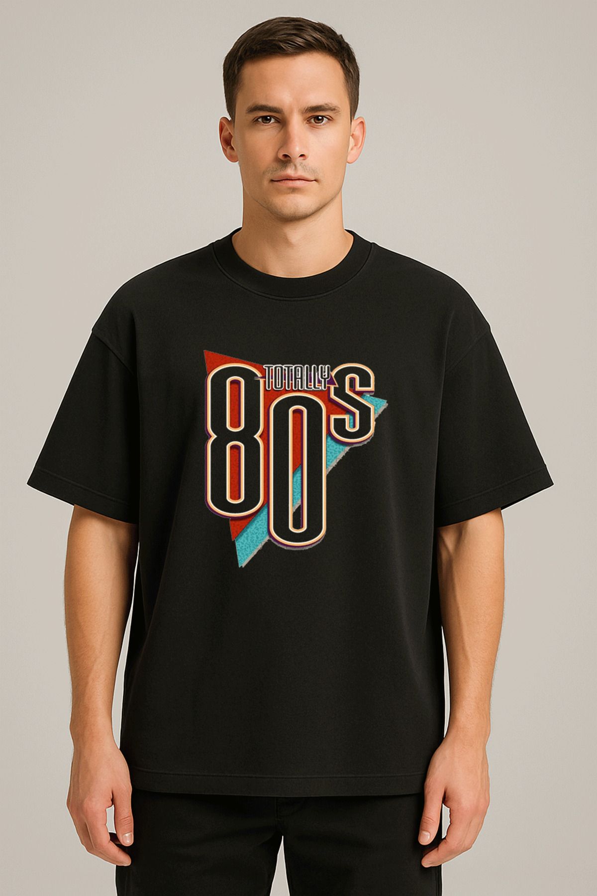 sielta I Love 80s Retro Vintage Baskılı Bisiklet Yaka Oversize Kalıp Unisex Siyah Tişört T-shirt