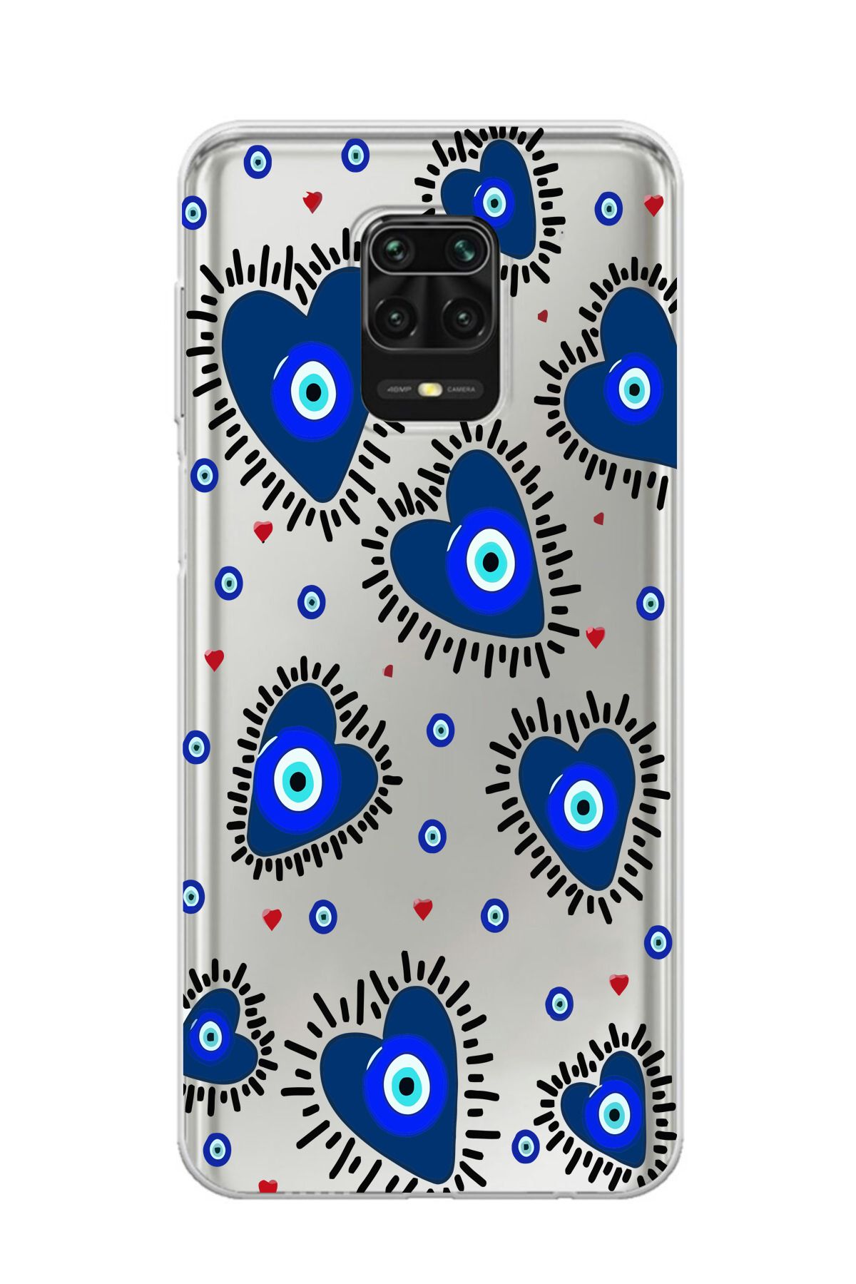 moonset Xiaomi Redmi Note 9 Pro / Note 9S Uyumlu Nazar Kalpler Tasarımlı Baskılı Şeffaf Telefon Kılıfı