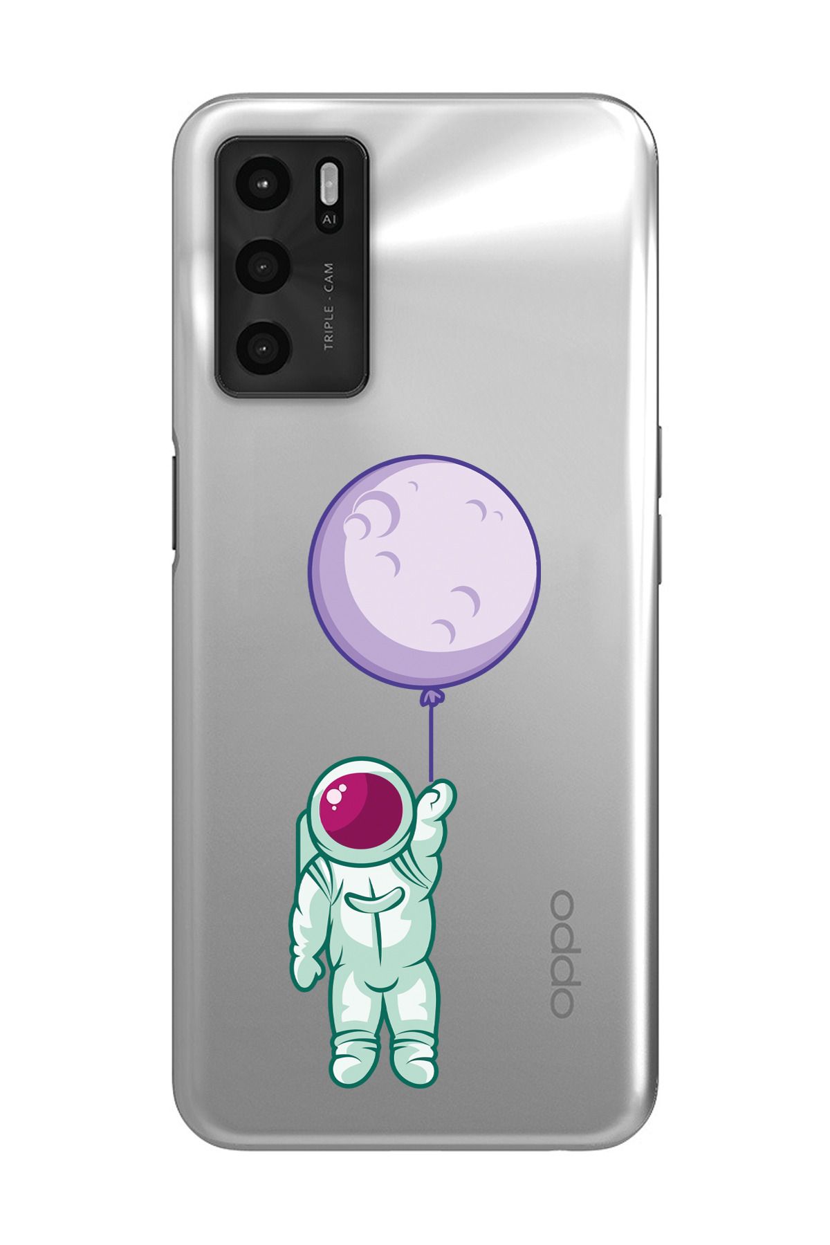 moonset Oppo A16 / A55 Uyumlu Astronot Tasarımlı Baskılı Şeffaf Telefon Kılıfı