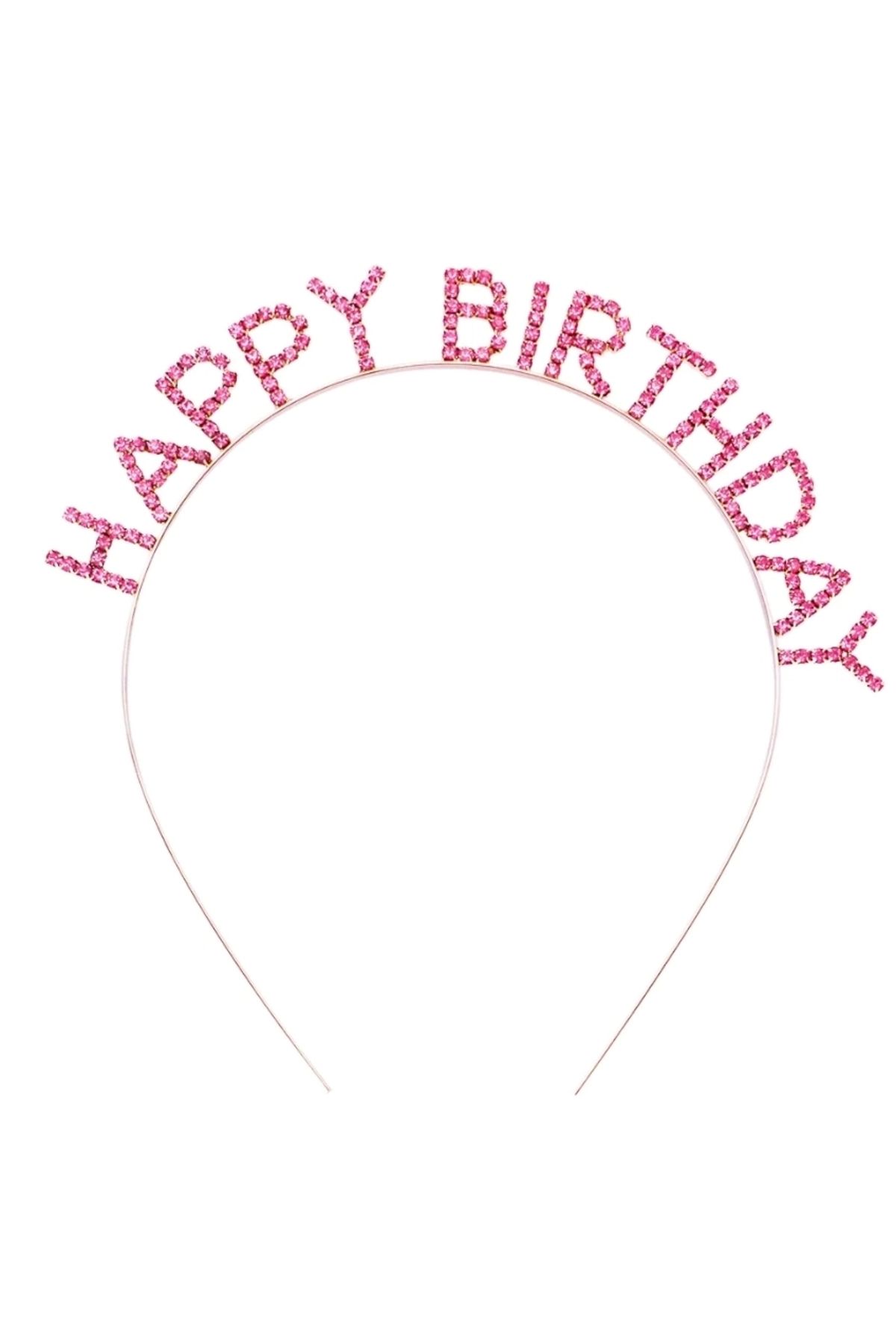 STOREMAX Pembe Renk Kristal Taşlı Gold Renk Kaplama Happy Birthday Taç 16x17 cm (5047)